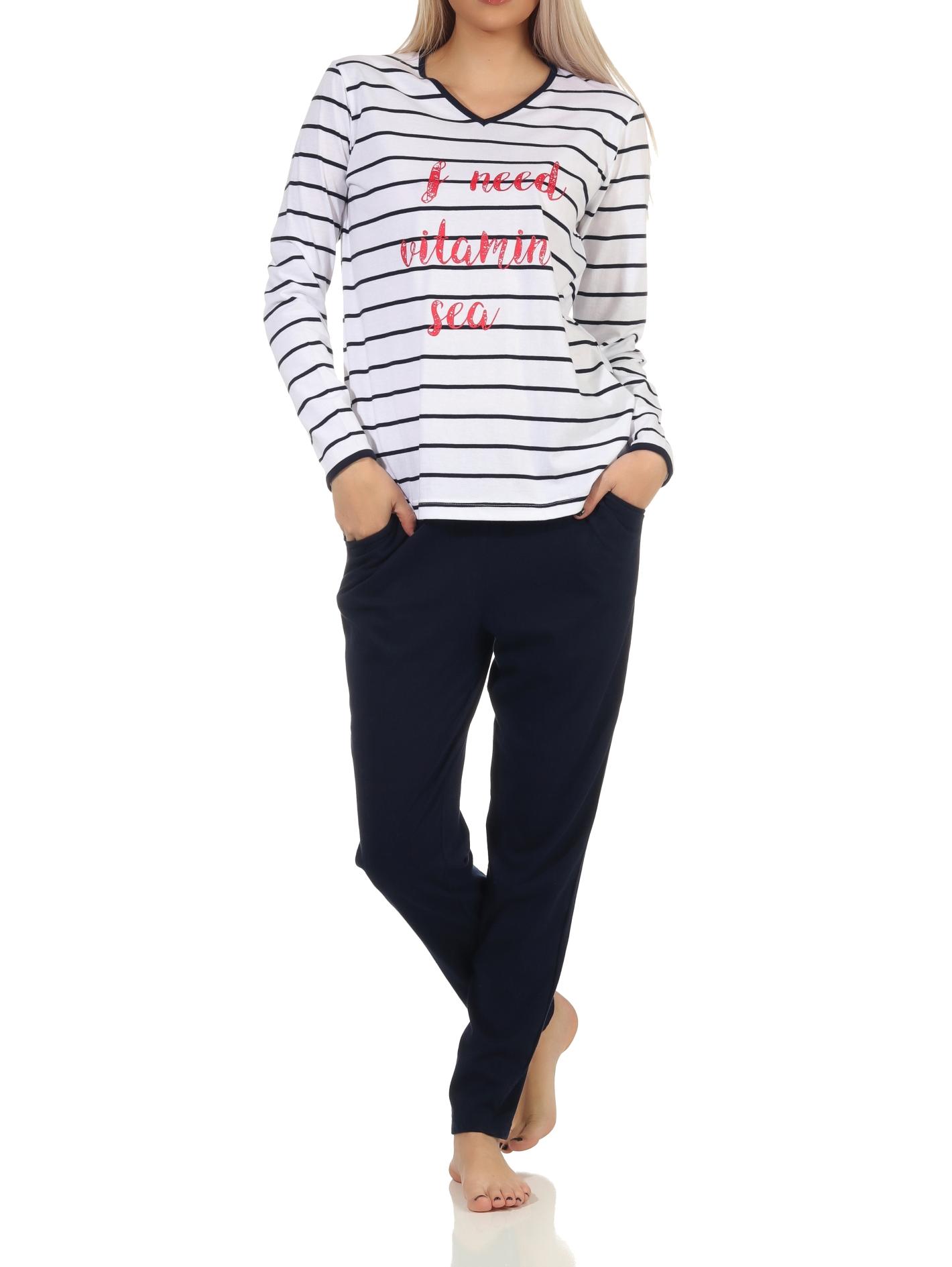 Damen Schlafanzug Pyjama in maritimer Streifenoptik -  auch in Übergrössen erhältlich