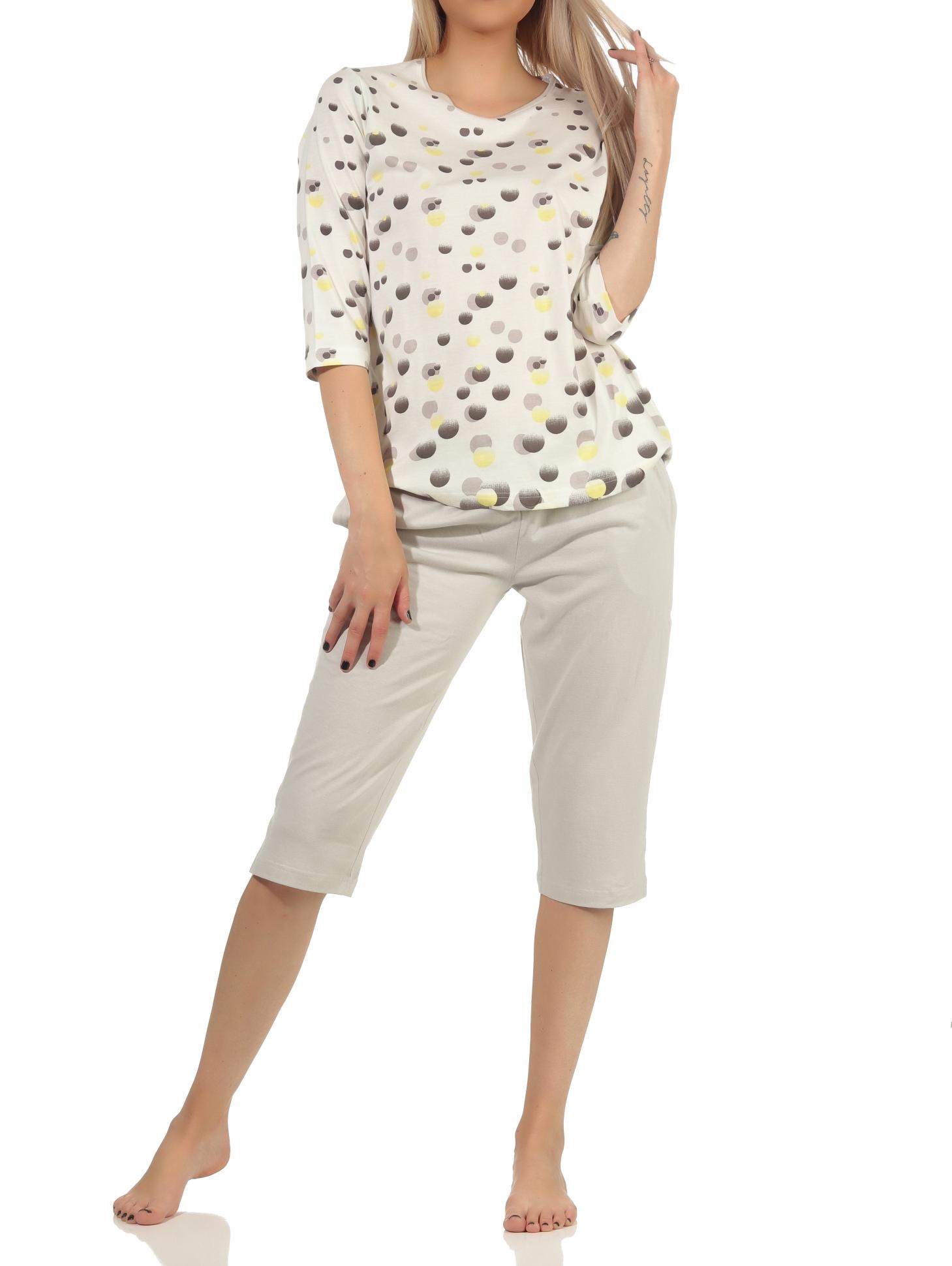 Damen kurzarm Pyjama mit Caprihose in toller Tupfen–Punkte Optik - auch in Übergrössen