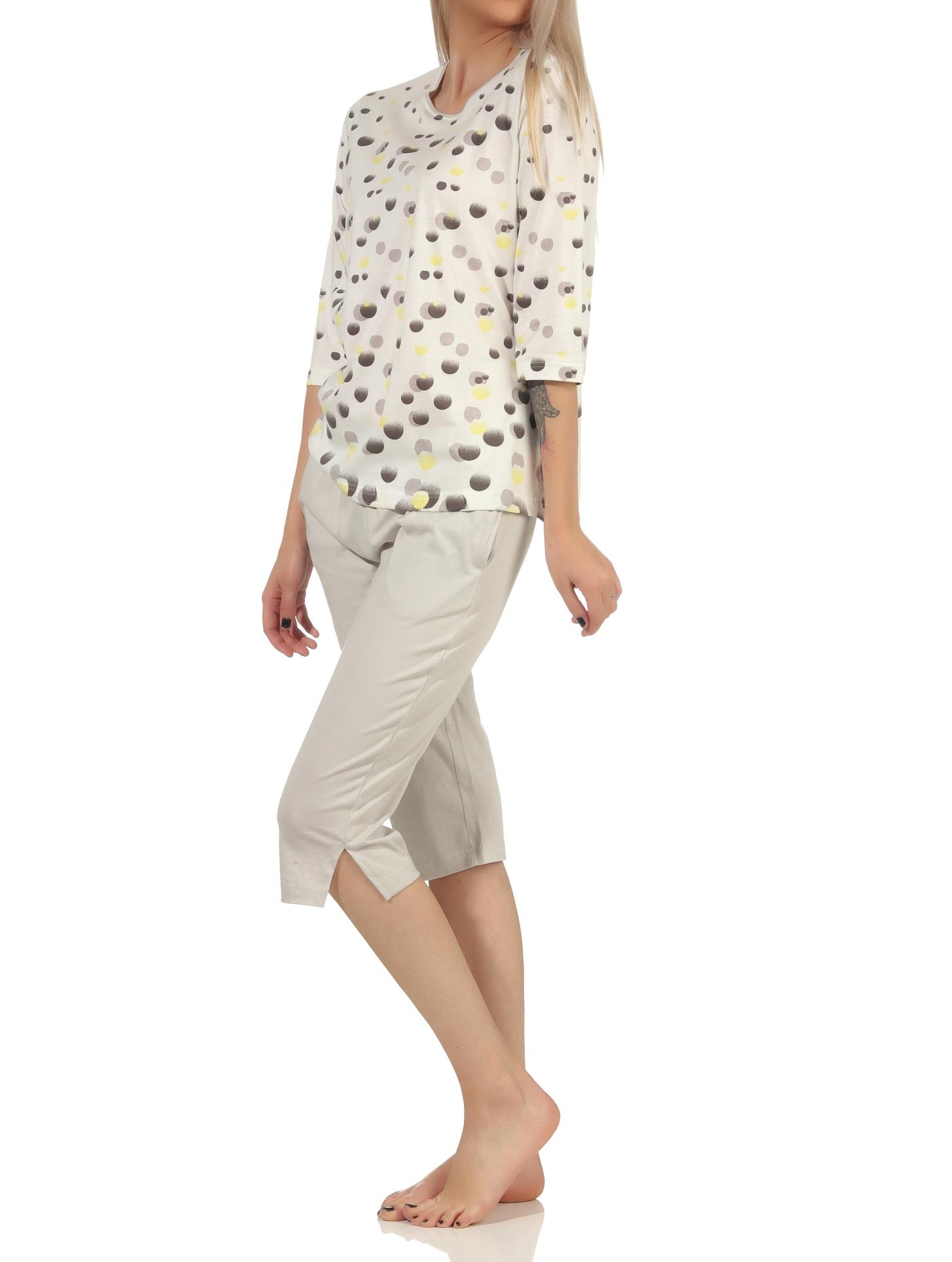 Damen kurzarm Pyjama mit Caprihose in toller Tupfen–Punkte Optik - auch in Übergrössen