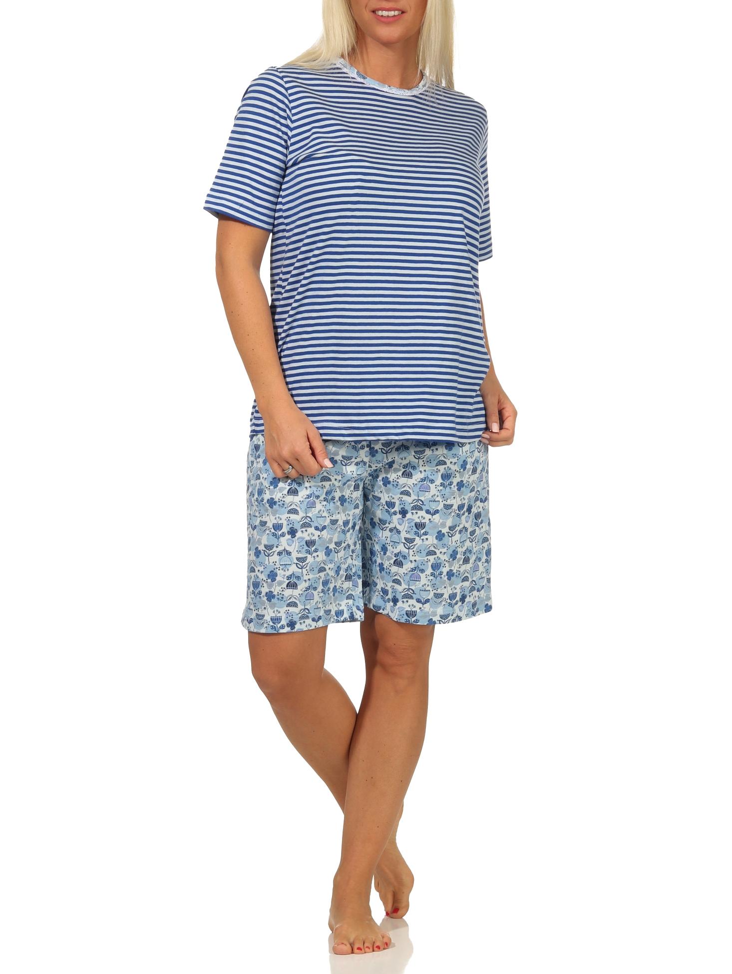 Eleganter Damen kurzarm Pyjama Shorty Schlafanzug mit Spitzenbesatz – auch in Übergrössen Eleganter Damen kurzarm Pyjama Shorty Schlafanzug mit Spitzenbesatz – auch in Übergrössen