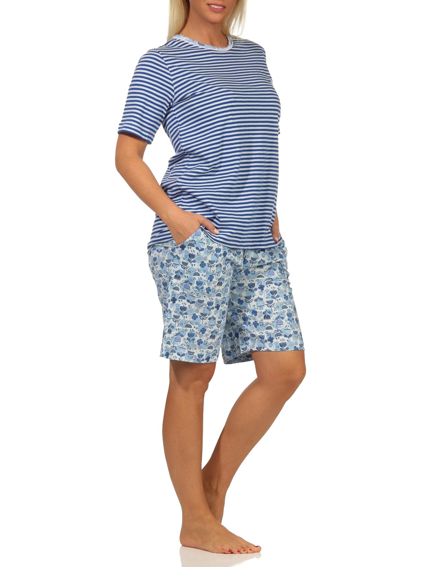 Eleganter Damen kurzarm Pyjama Shorty Schlafanzug mit Spitzenbesatz – auch in Übergrössen
