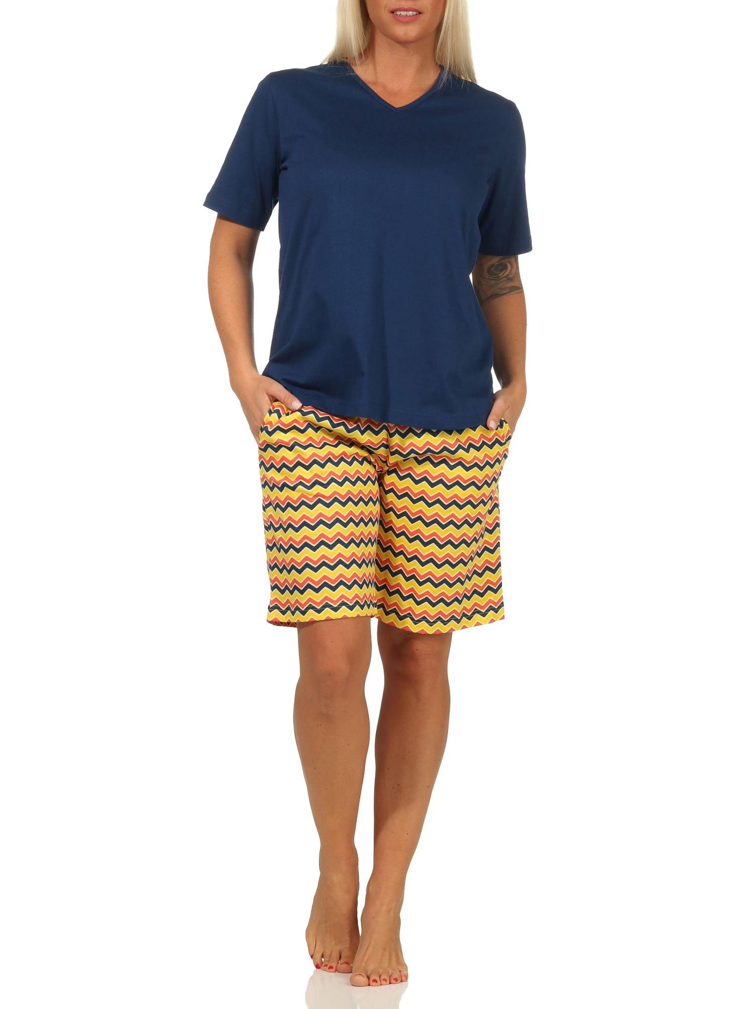 Damen kurzarm Schlafanzug Shorty Pyjama im Ethnostyle – auch in Übergrössen – 112 205 899