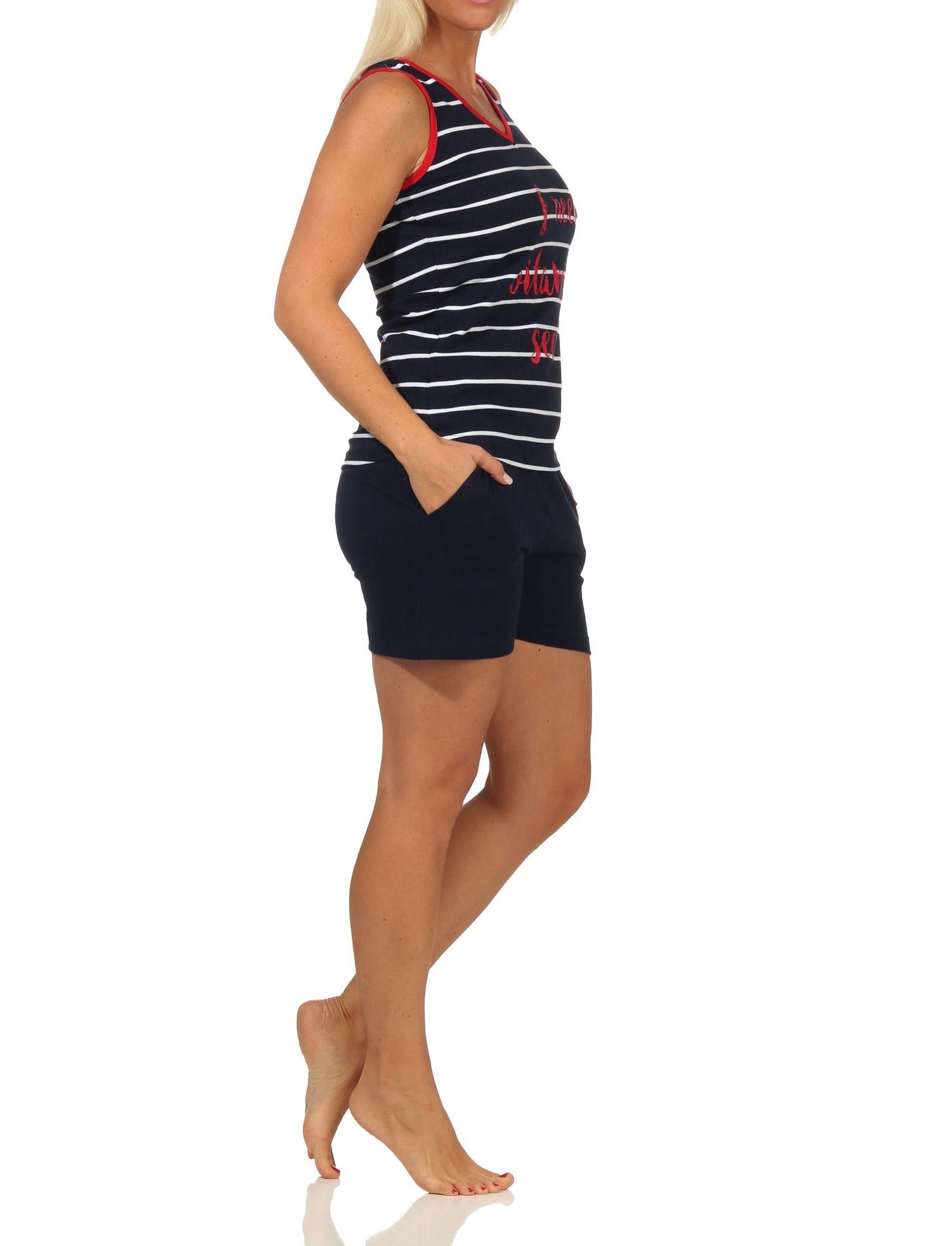 Ärmelloser Damen Shorty Pyjama in maritimer Streifenoptik – auch in Übergrössen erhältlich
