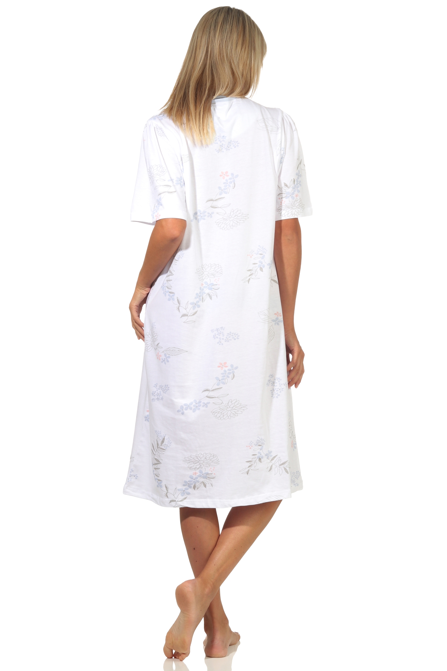 Damen Nachthemd kurzarm klassische Design mit Knopfleiste am Hals – 112 210 90 310