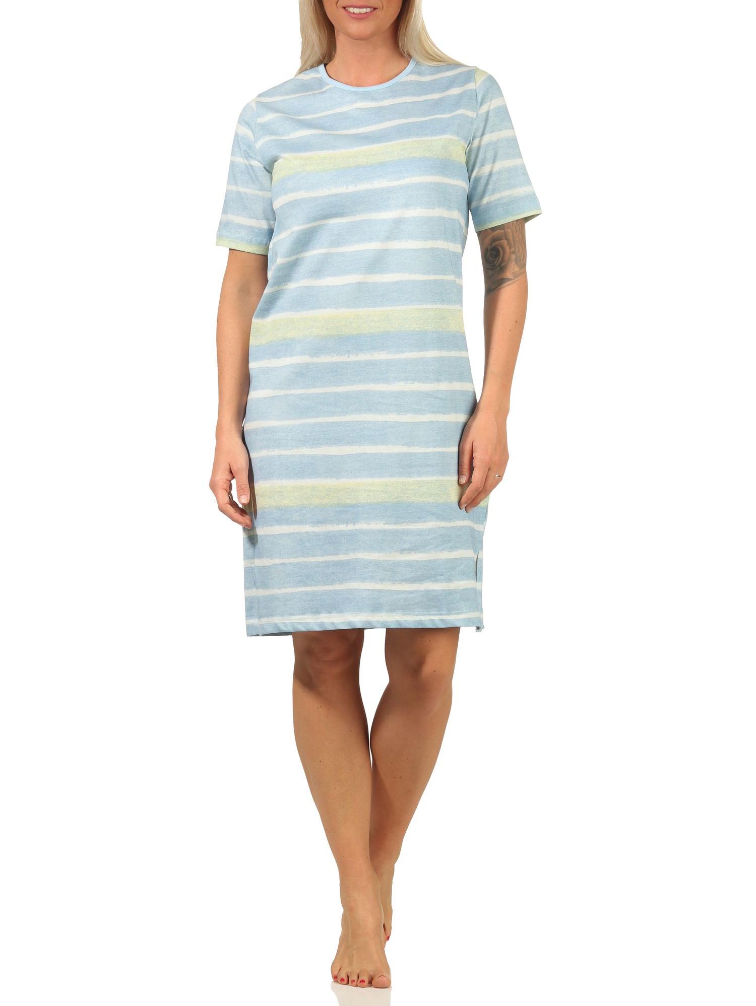 Damen kurzarm Nachthemd im farbenfrohen Streifen Look – 112 214 90 464 Damen kurzarm Nachthemd im farbenfrohen Streifen Look – 112 214 90 464