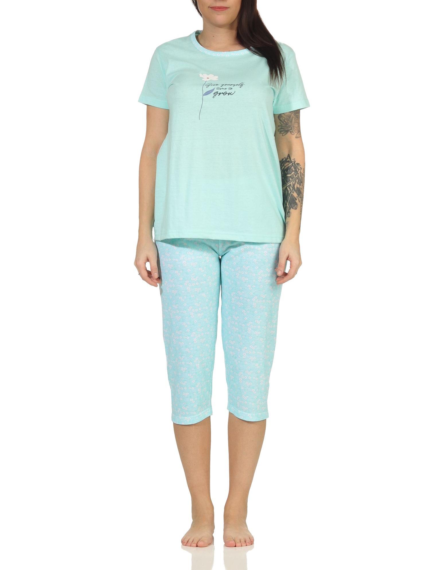 Damen Capri Schlafanzug Pyjama kurzarm mit tollen Blümchen Design - 66634 Damen Capri Schlafanzug Pyjama kurzarm mit tollen Blümchen Design - 66634