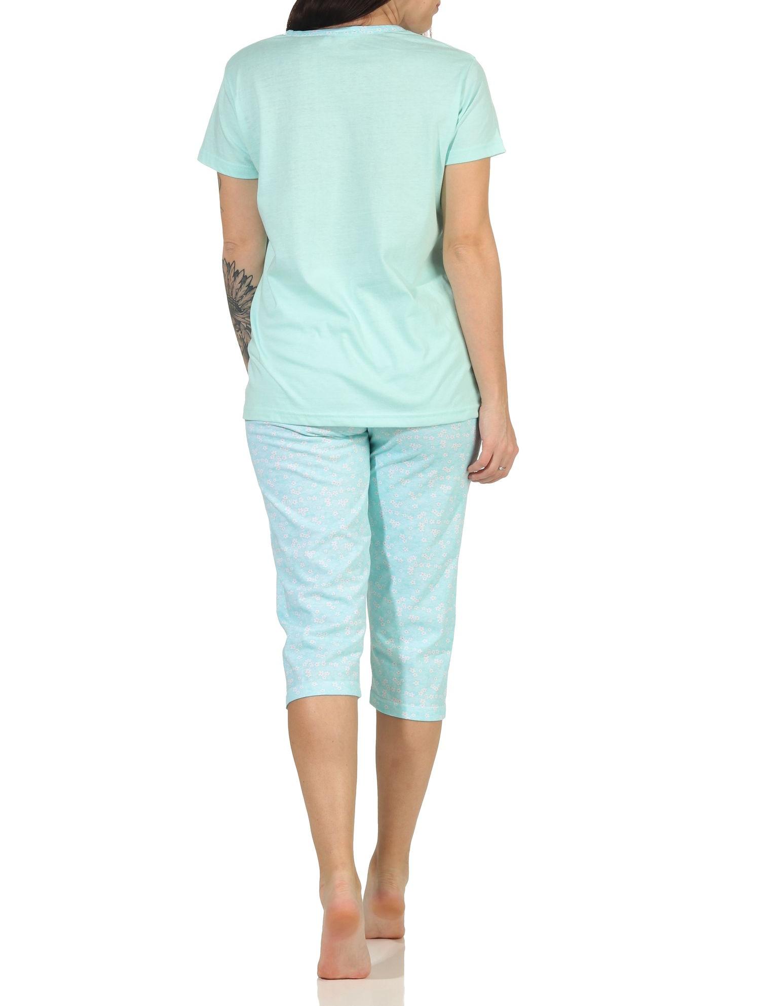 Damen Capri Schlafanzug Pyjama kurzarm mit tollen Blümchen Design - 66634 Damen Capri Schlafanzug Pyjama kurzarm mit tollen Blümchen Design - 66634