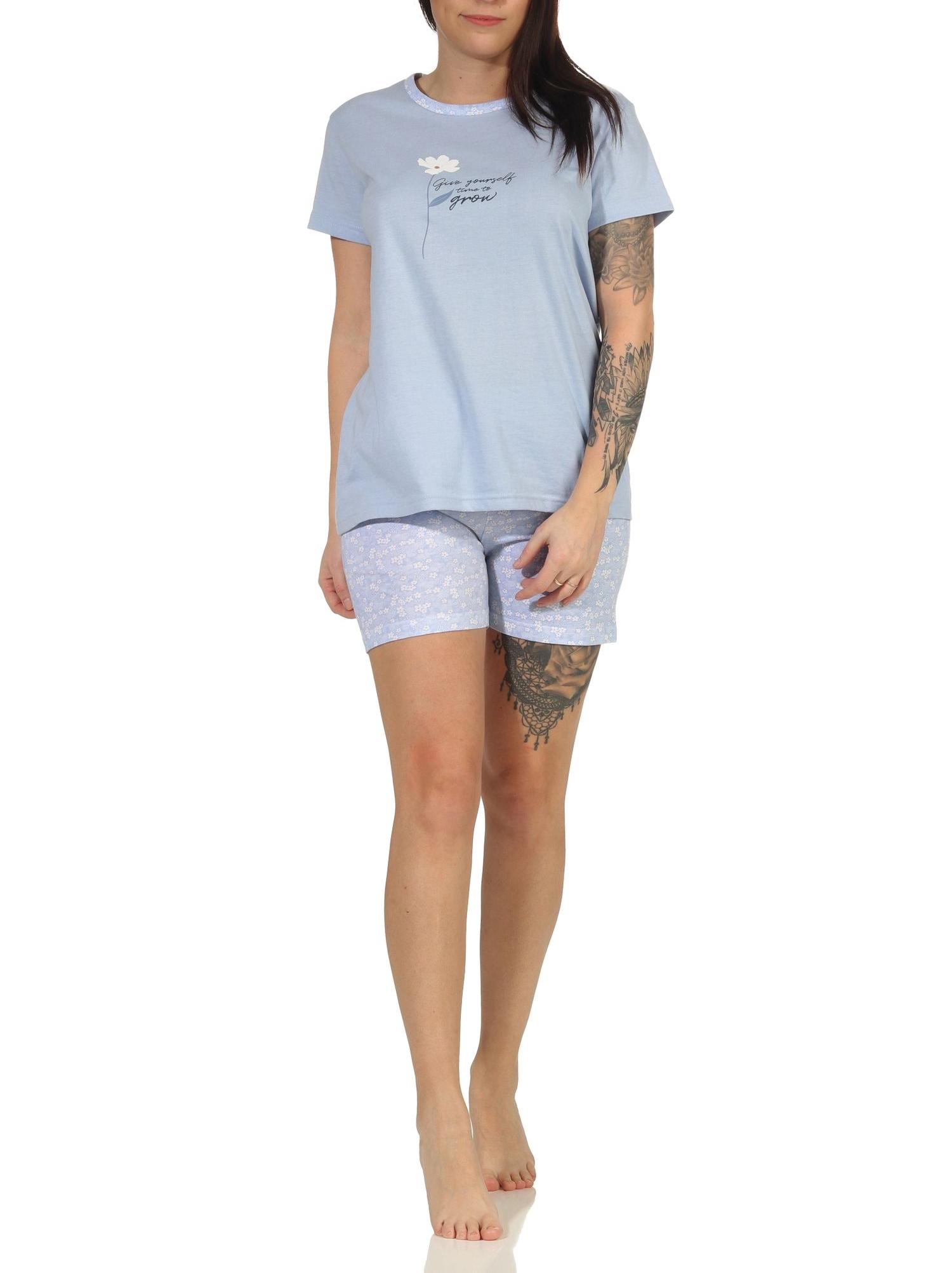 Damen Shorty Schlafanzug Pyjama kurzarm mit tollen Blümchen Design - 66635