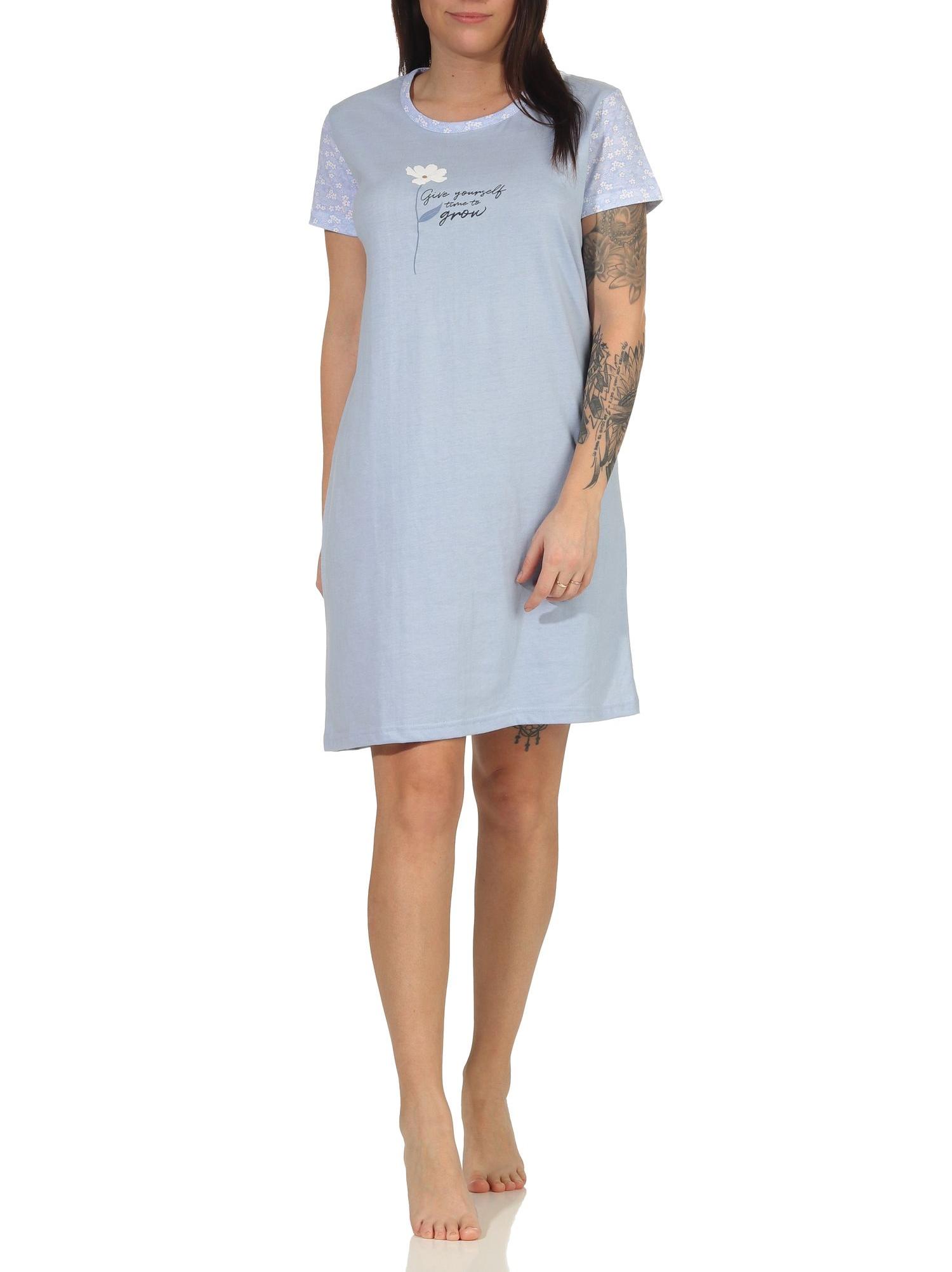 Damen kurzarm Nachthemd mit platzierten Blumen Print - 66636 Damen kurzarm Nachthemd mit platzierten Blumen Print - 66636