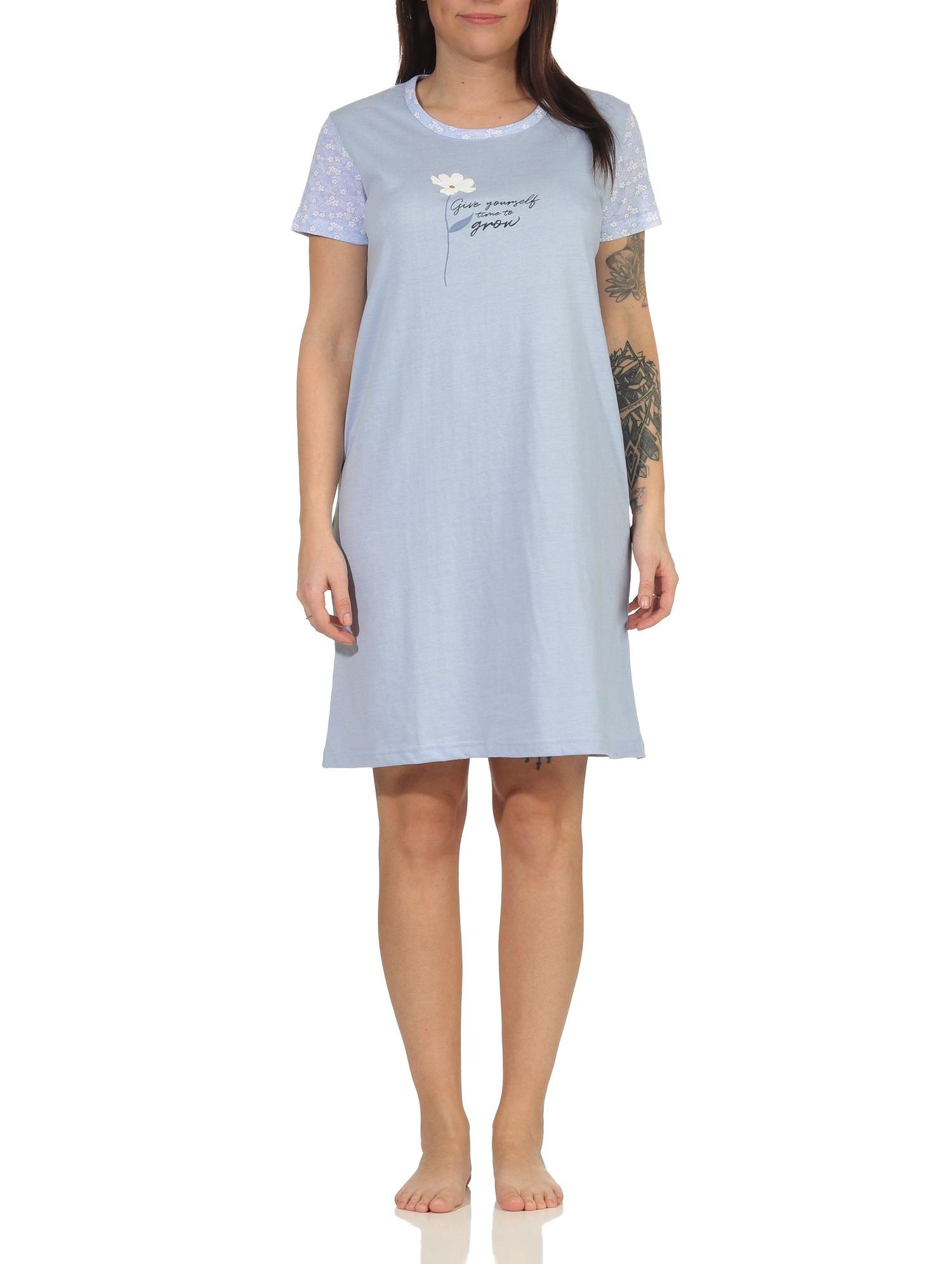 Damen kurzarm Nachthemd mit platzierten Blumen Print - 66636 Damen kurzarm Nachthemd mit platzierten Blumen Print - 66636