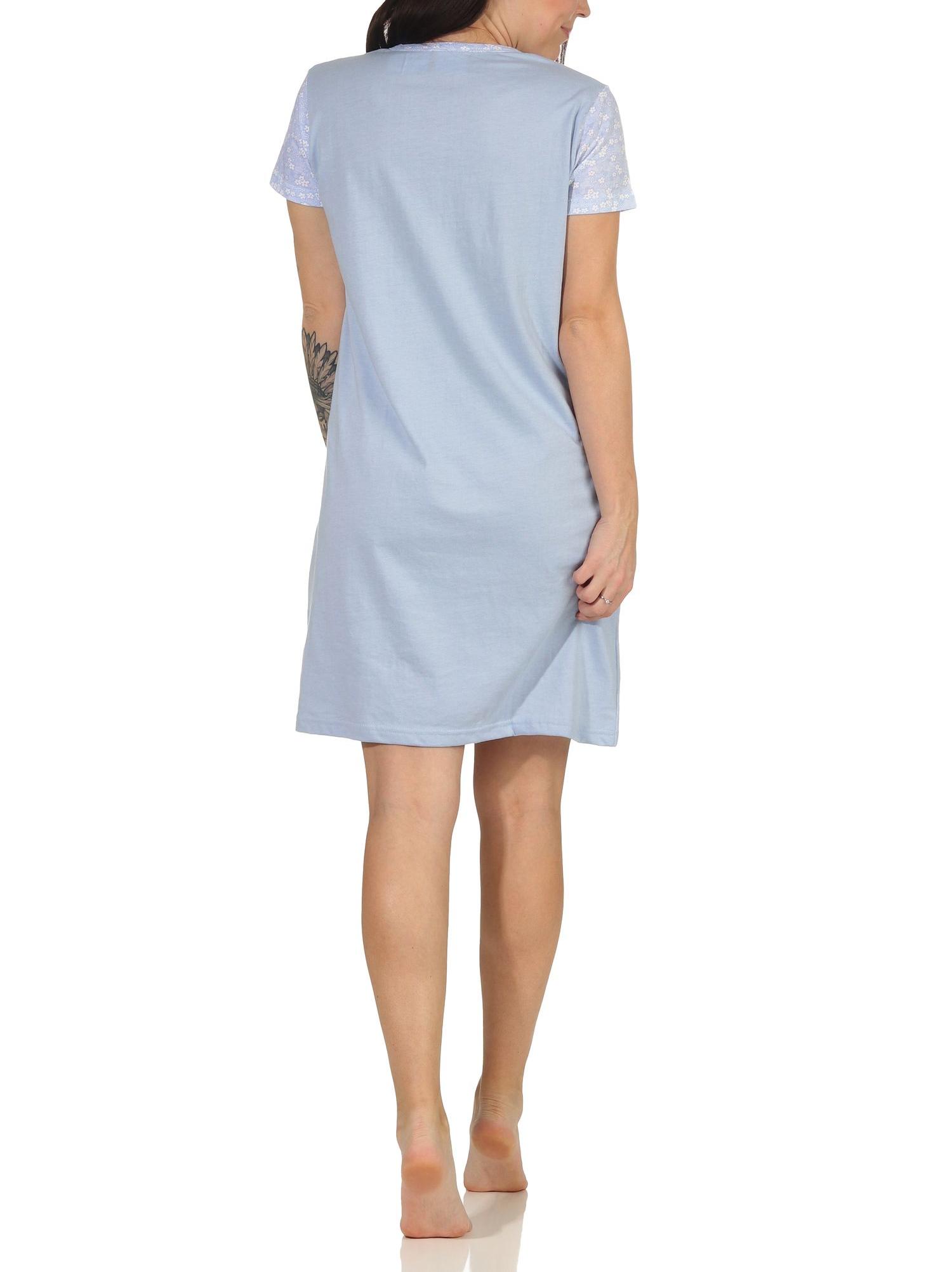 Damen kurzarm Nachthemd mit platzierten Blumen Print - 66636 Damen kurzarm Nachthemd mit platzierten Blumen Print - 66636