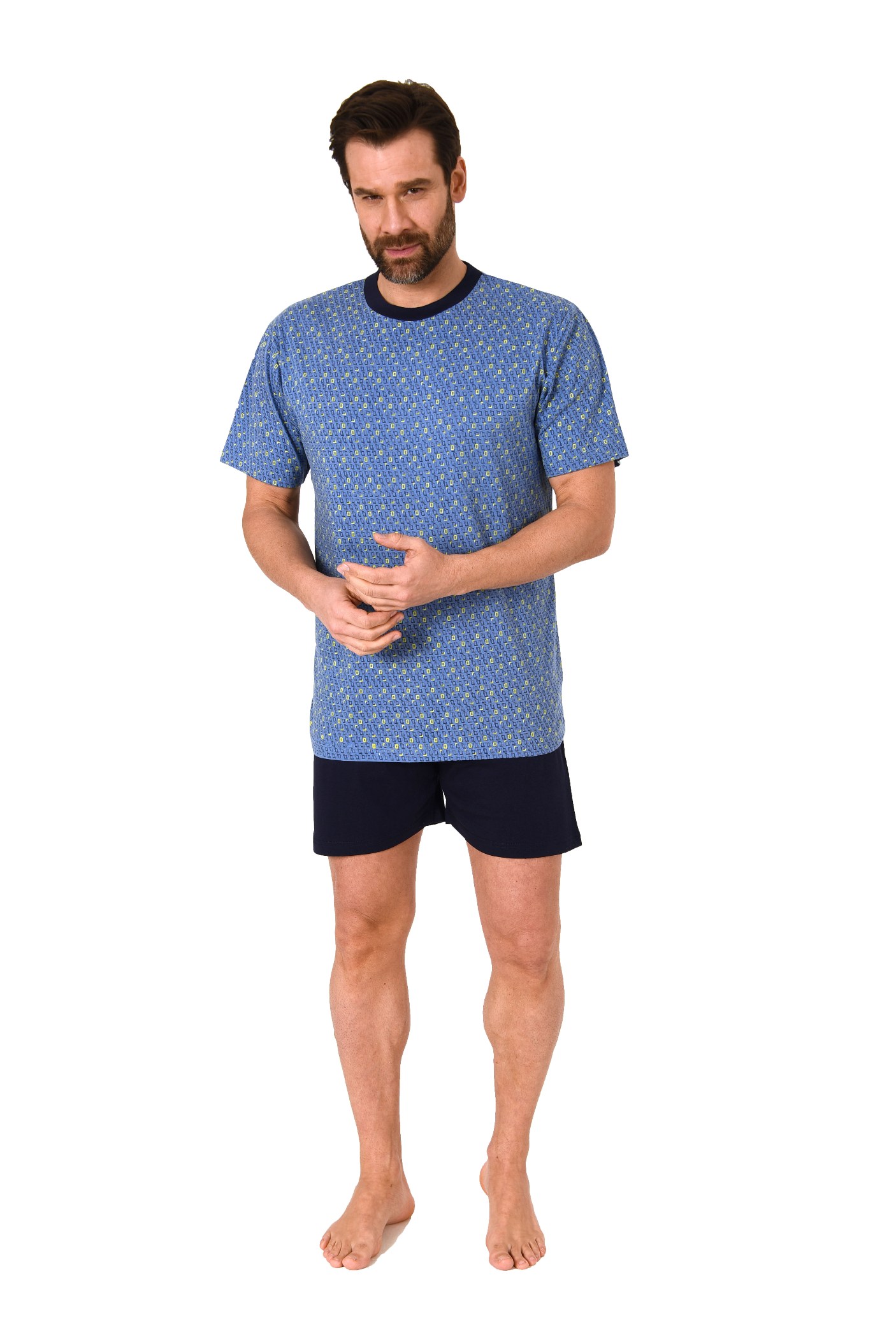 Edler Herren kurzarm Schlafanzug Shorty Pyjama mit Minimal-Print - 112 105 10 714