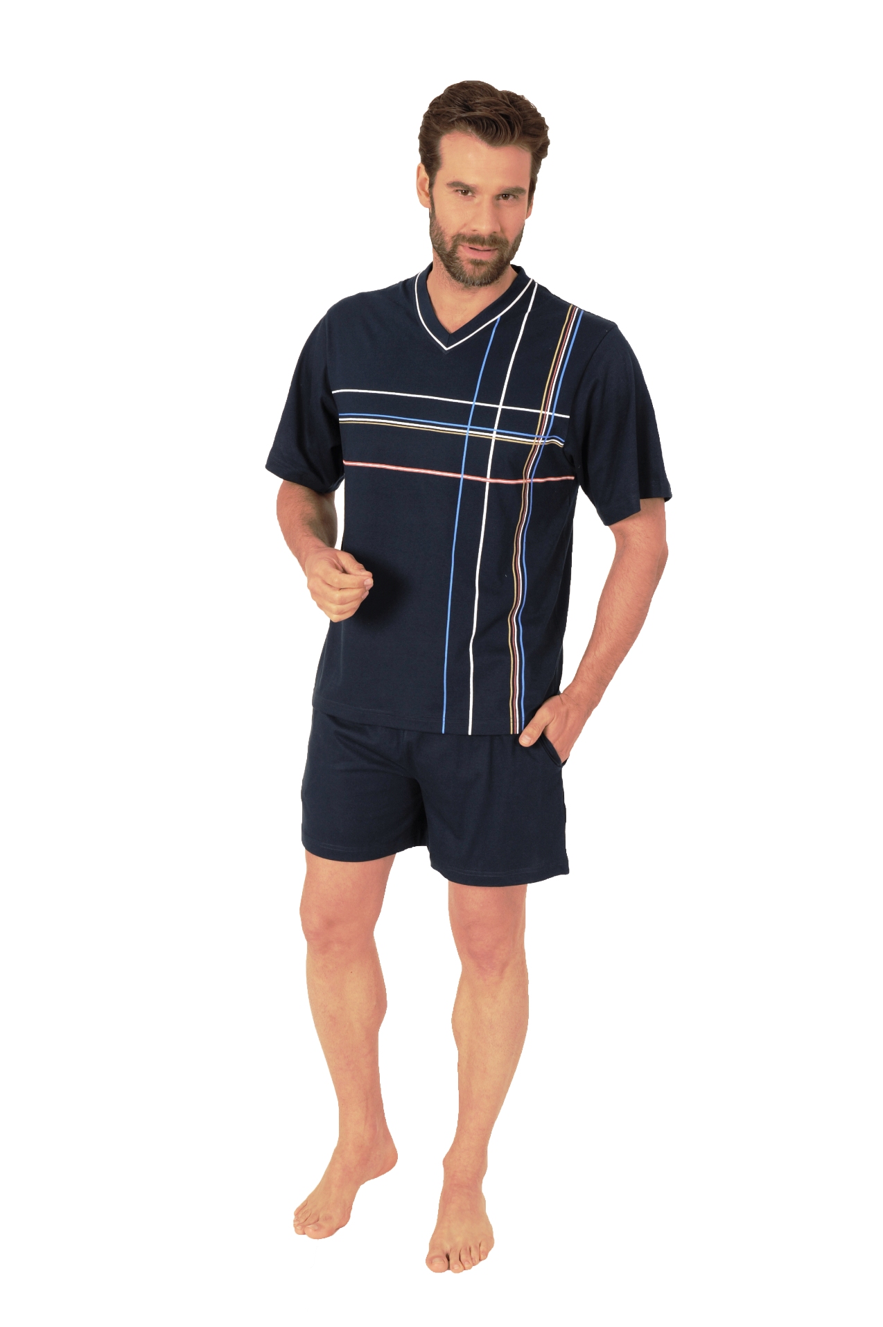 Eleganter Herren kurzarm Schlafanzug Shorty Pyjama - 55422