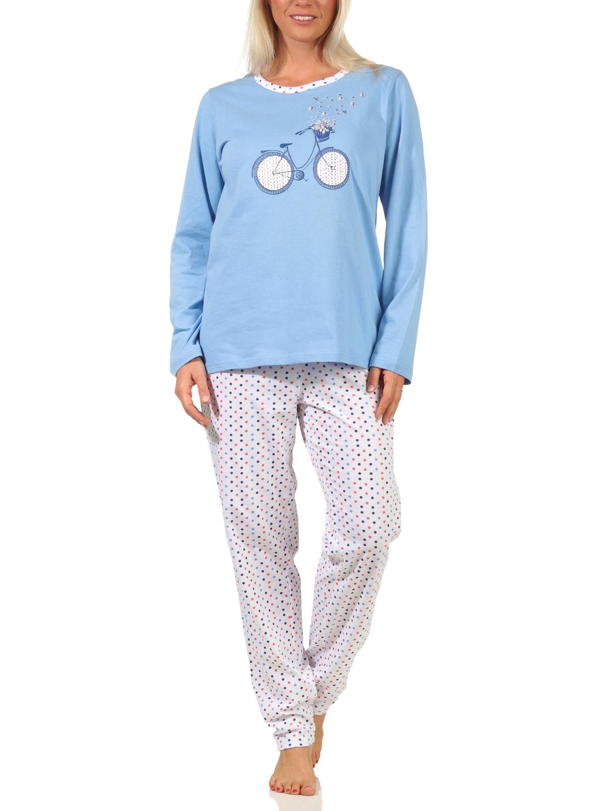Damen Schlafanzug langarm, Pyjama in frühlingshafter Optik mit Punkten - 66538 Damen Schlafanzug langarm, Pyjama in frühlingshafter Optik mit Punkten - 66538