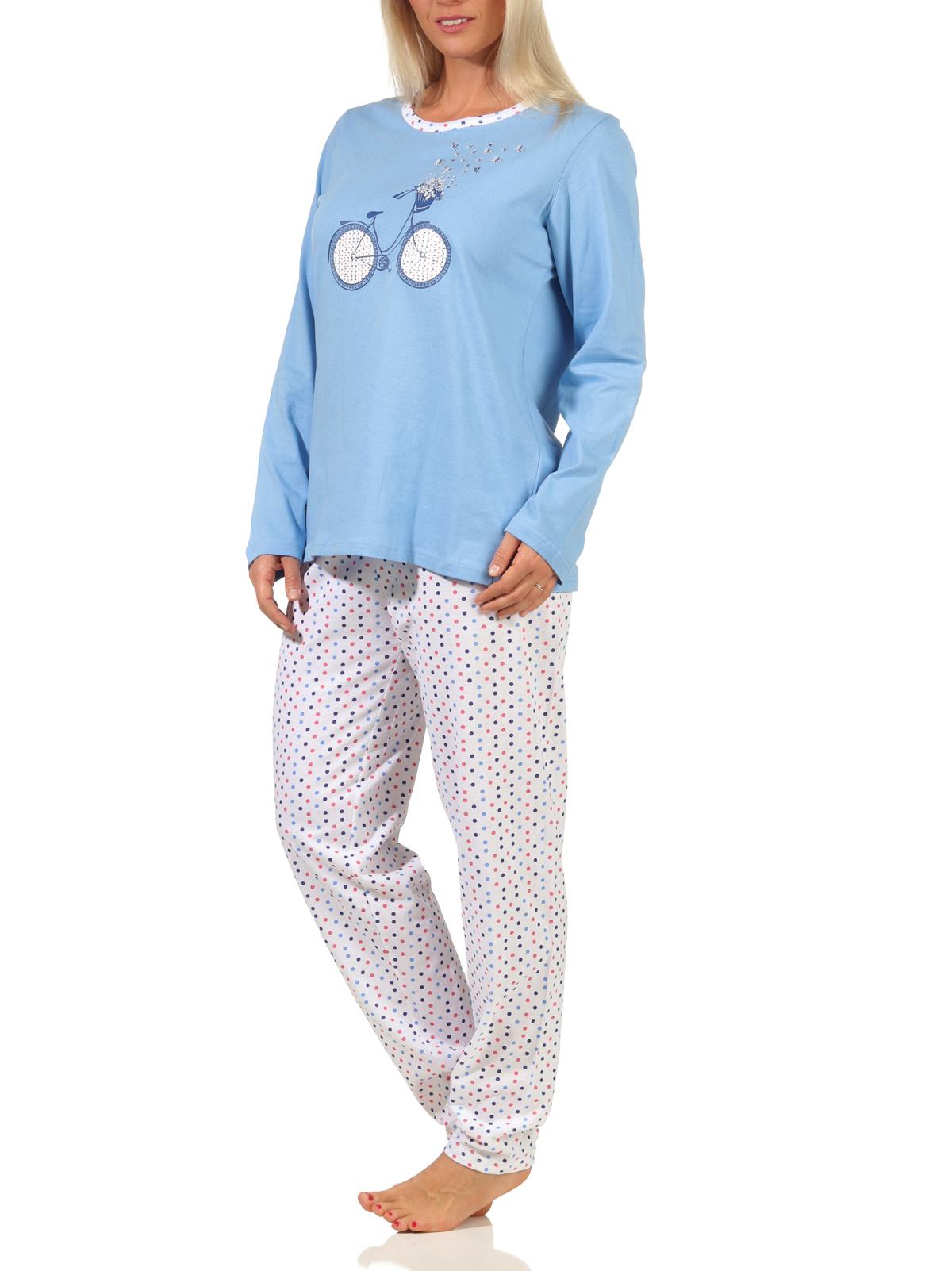 Damen Schlafanzug langarm, Pyjama in frühlingshafter Optik mit Punkten - 66538 Damen Schlafanzug langarm, Pyjama in frühlingshafter Optik mit Punkten - 66538