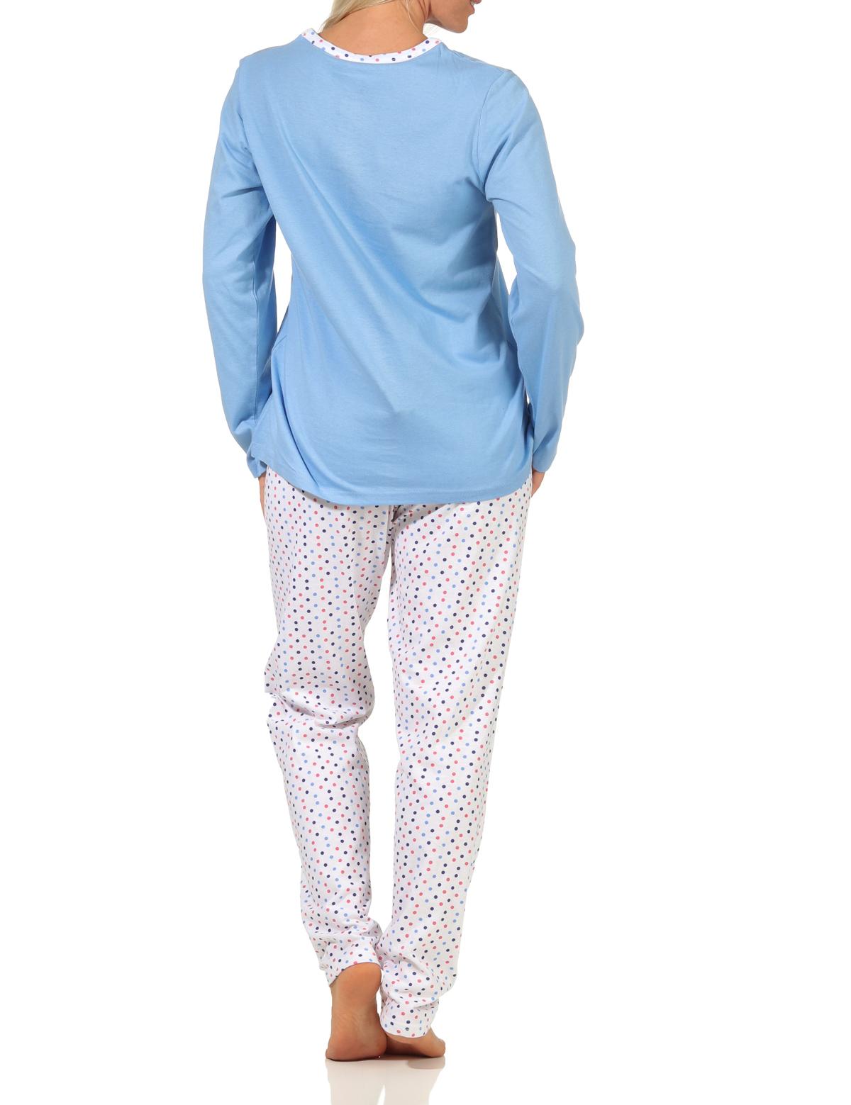 Damen Schlafanzug langarm, Pyjama in frühlingshafter Optik mit Punkten - 66538 Damen Schlafanzug langarm, Pyjama in frühlingshafter Optik mit Punkten - 66538