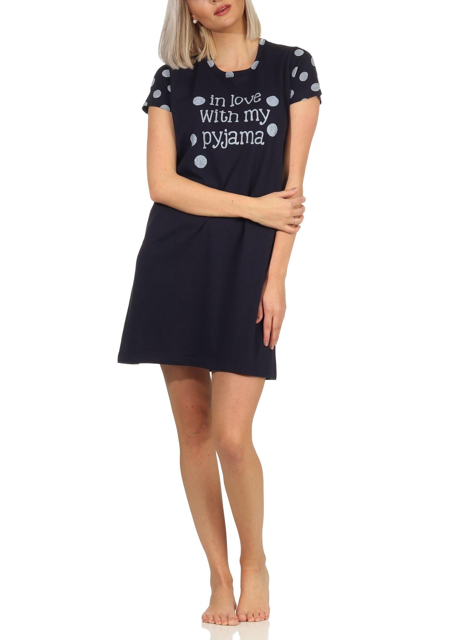 Süßes Damen Nachthemd mit kurzen Ärmeln "in love with my pyjama" Punkte-Optik 66629