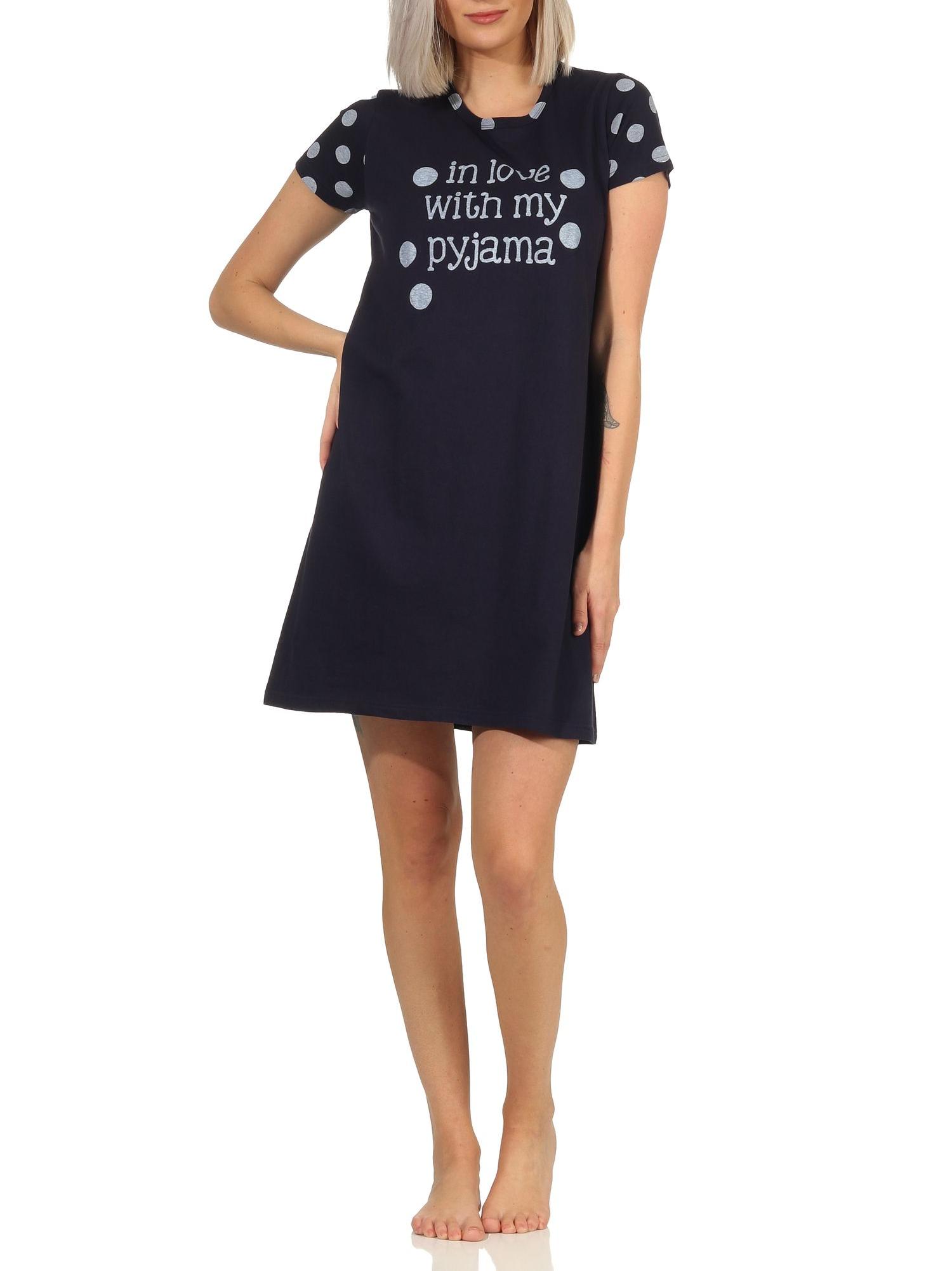 Süßes Damen Nachthemd mit kurzen Ärmeln "in love with my pyjama" Punkte-Optik 66629