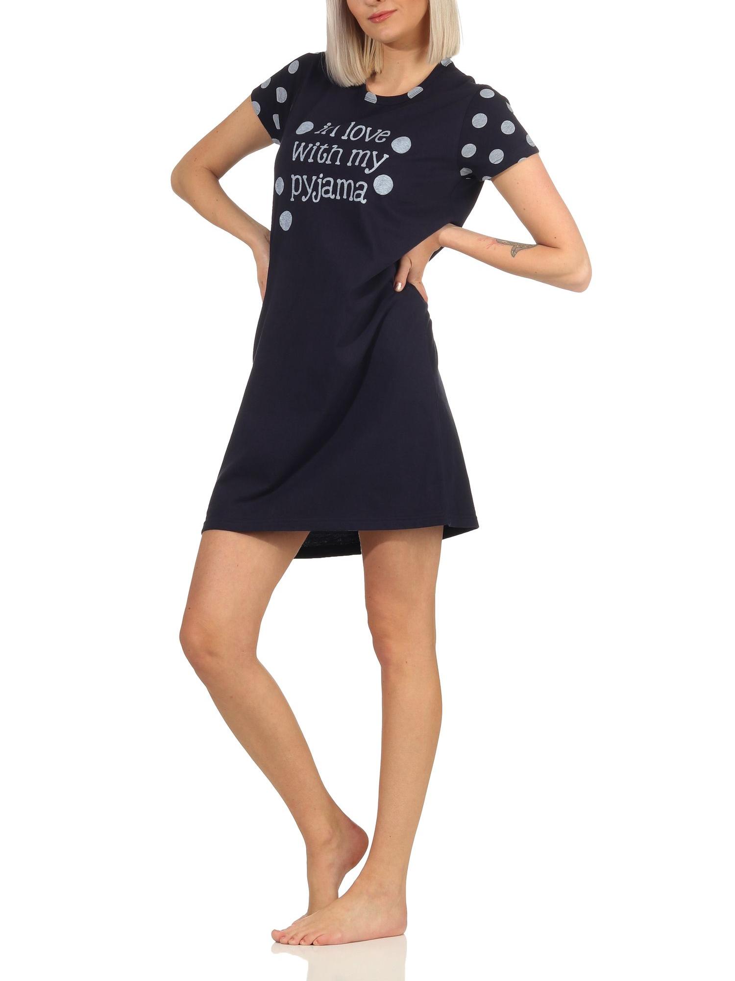 Süßes Damen Nachthemd mit kurzen Ärmeln "in love with my pyjama" Punkte-Optik 66629