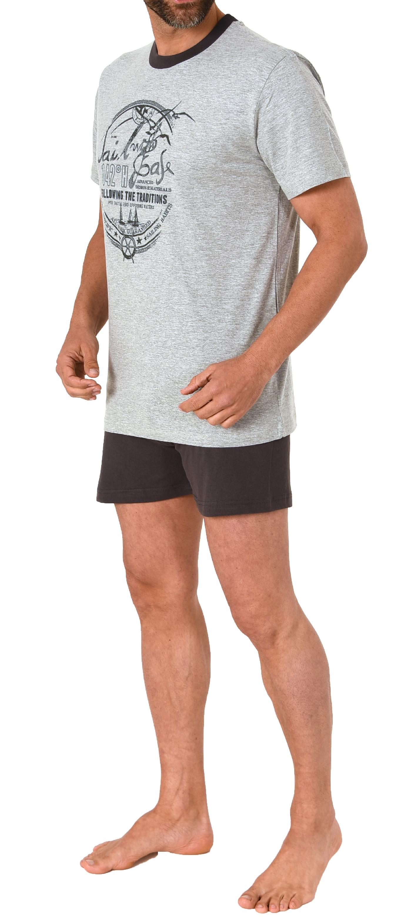 Lässiger Herren Shorty Pyjama kurzarm mit tollem maritimen Print - 66621