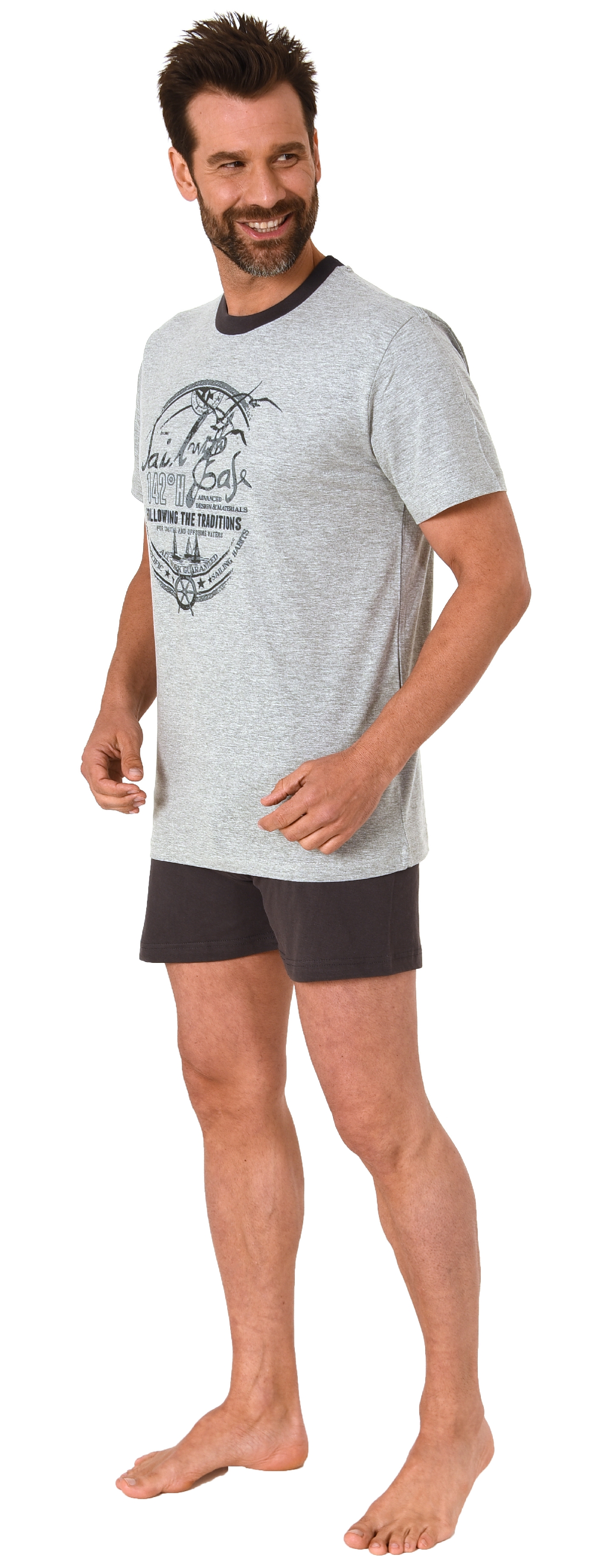 Lässiger Herren Shorty Pyjama kurzarm mit tollem maritimen Print - 66621