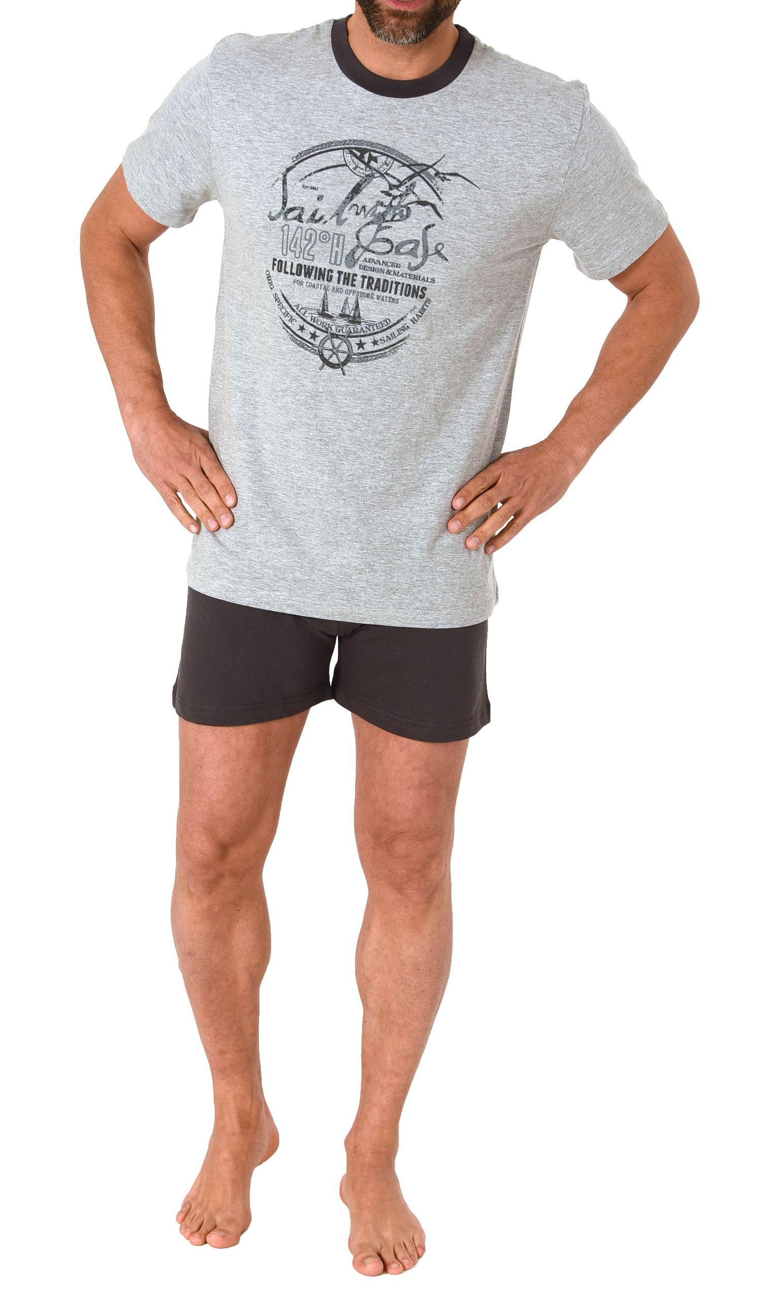 Lässiger Herren Shorty Pyjama kurzarm mit tollem maritimen Print - 66621