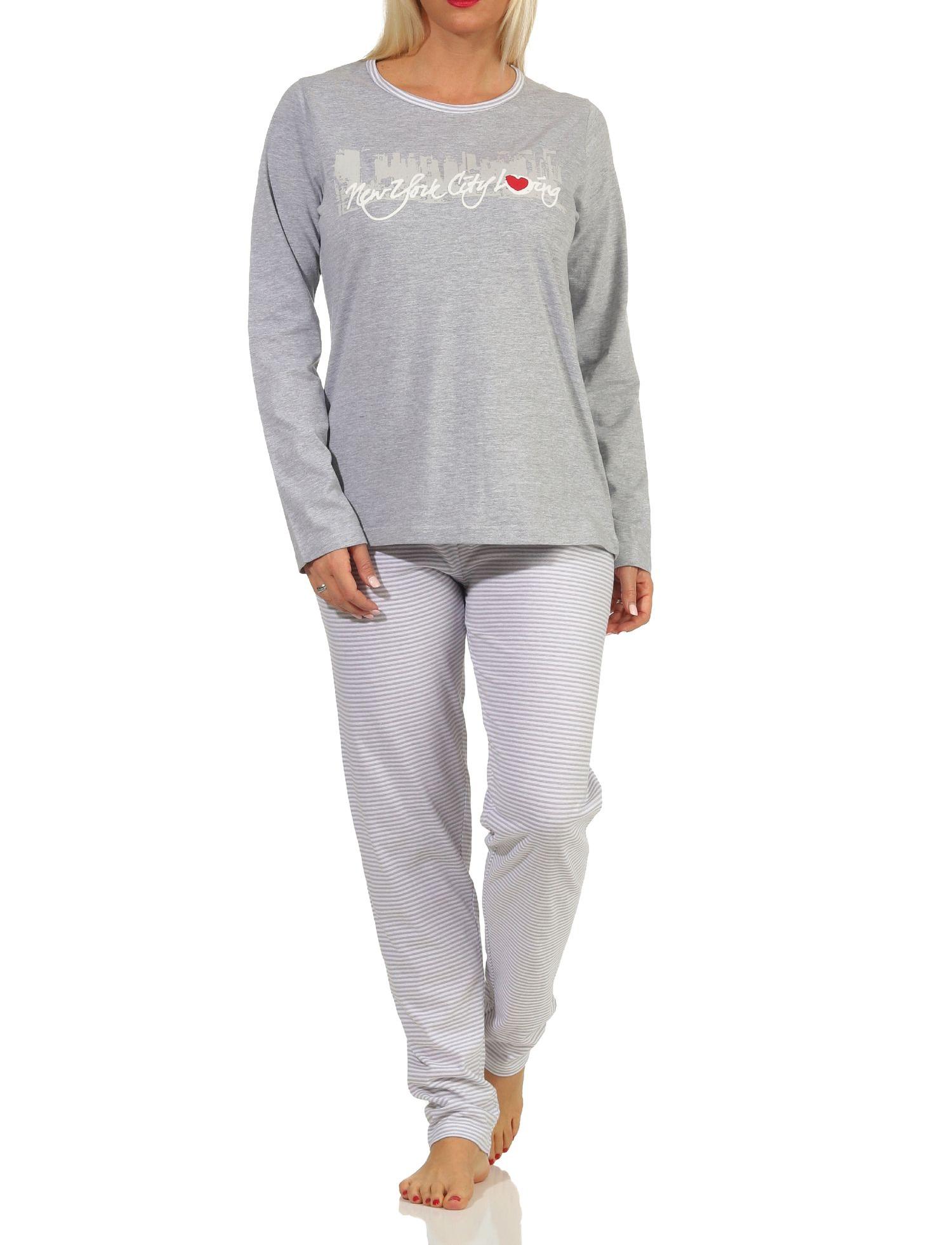Damen Schlafanzug Pyjama langarm mit tollem Print "New York City Loving" - 66336 Damen Schlafanzug Pyjama langarm mit tollem Print "New York City Loving" - 66336