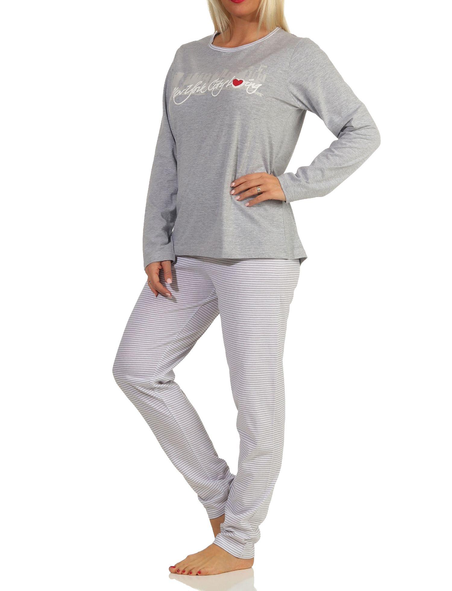 Damen Schlafanzug Pyjama langarm mit tollem Print "New York City Loving" - 66336