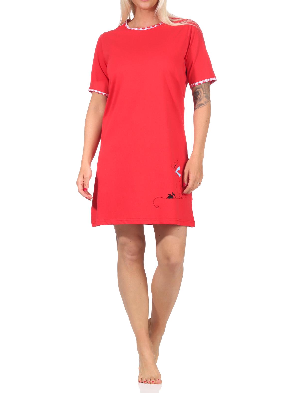 Damen Nachthemd, kurzes Bigshirt mit süßer Katzen-Applikation - 66335