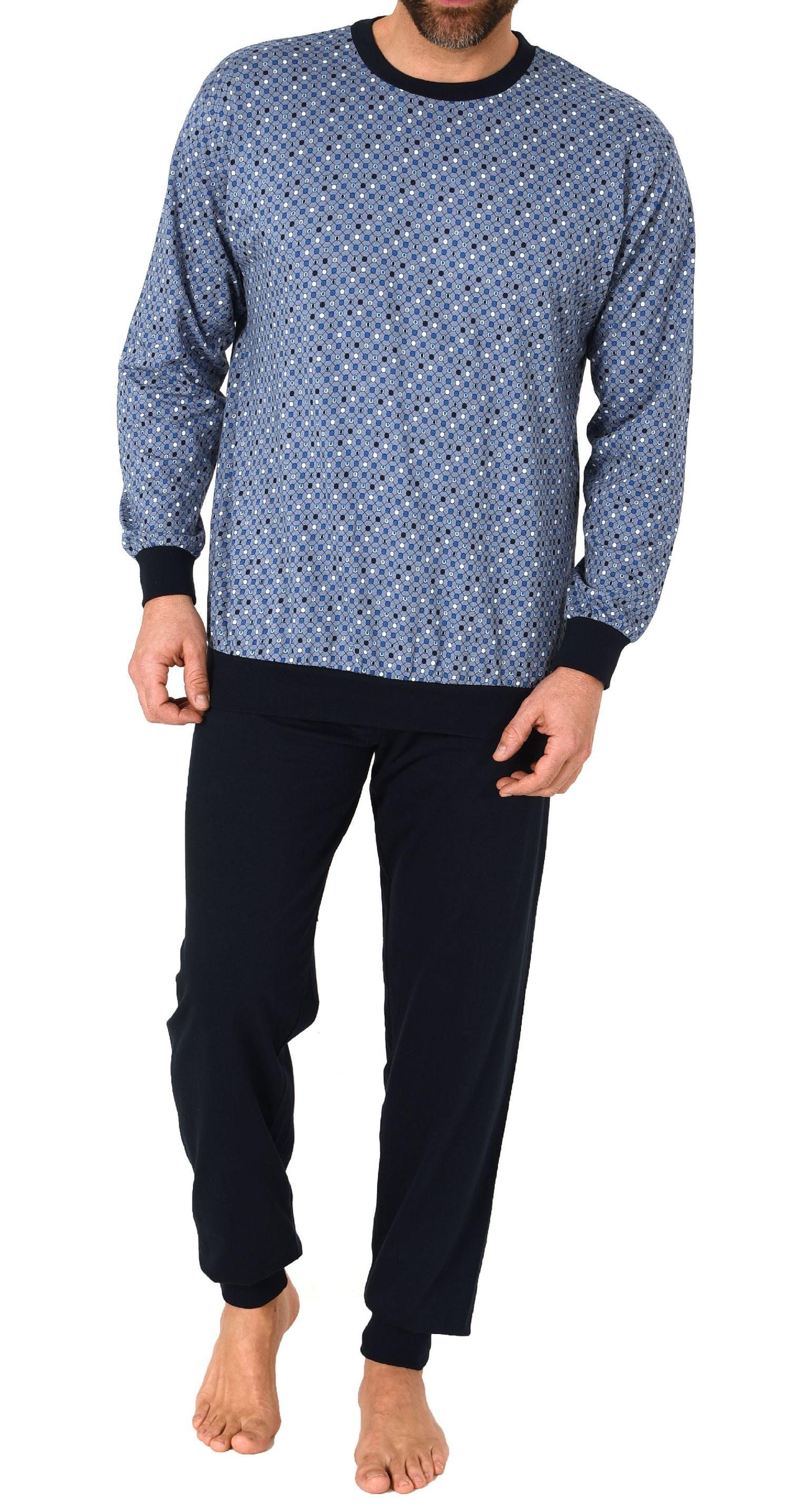 Eleganter Herren Schlafanzug langarm mit Bündchen in edler Minimal-Optik - 112 101 10 710