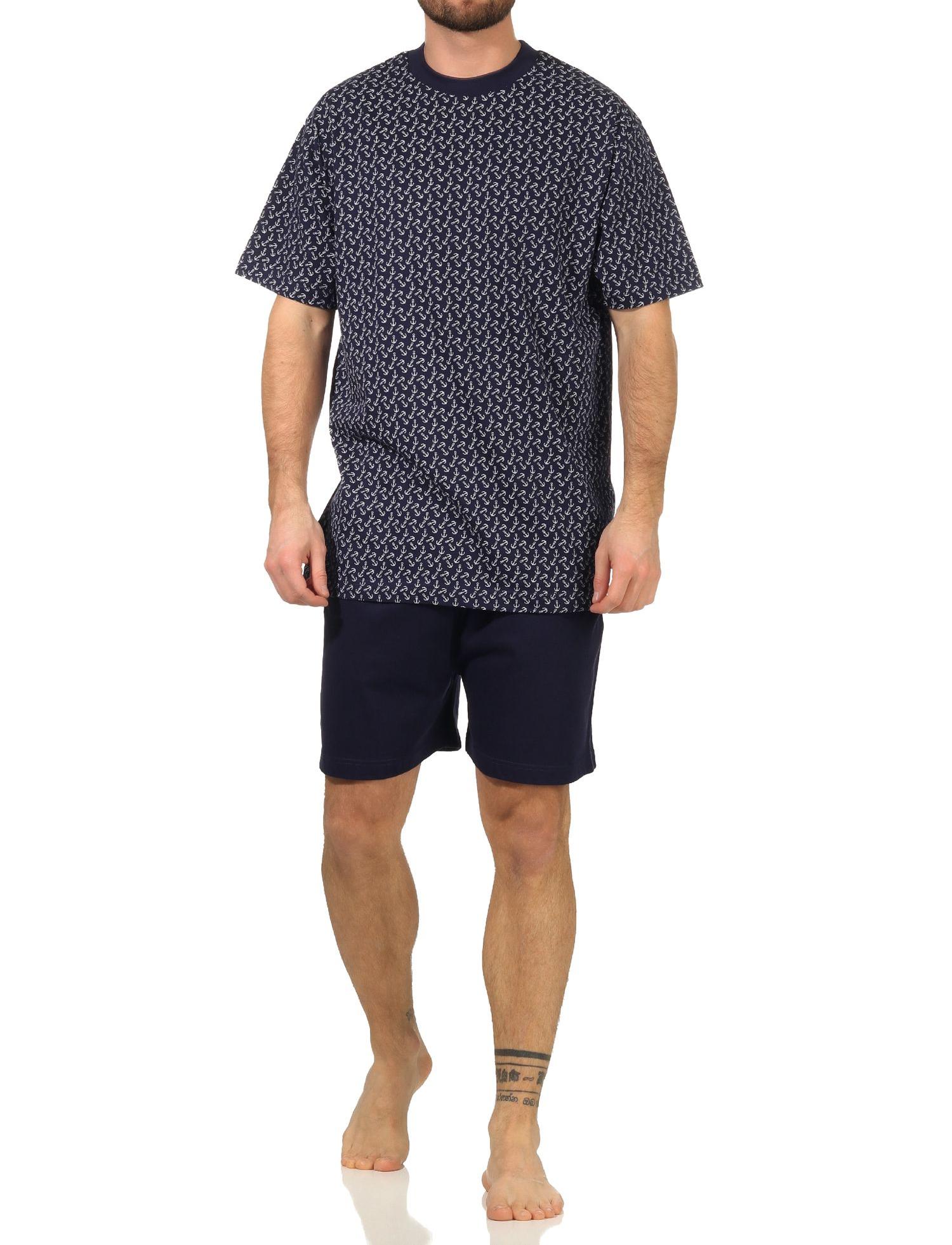 Herren Schlafanzug kurzarm Shorty Pyjama in maritimer Optik - 112 105 10 717