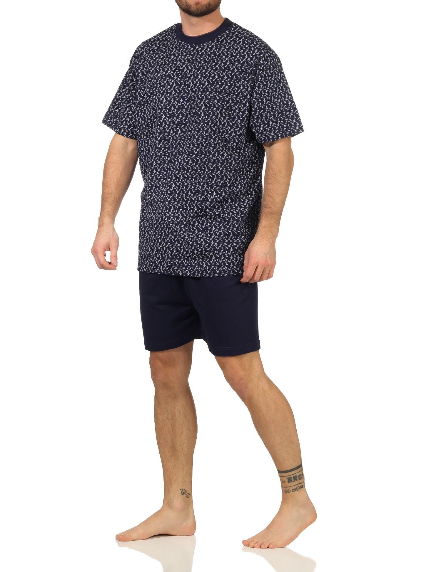 Herren Schlafanzug kurzarm Shorty Pyjama in maritimer Optik - 112 105 10 717