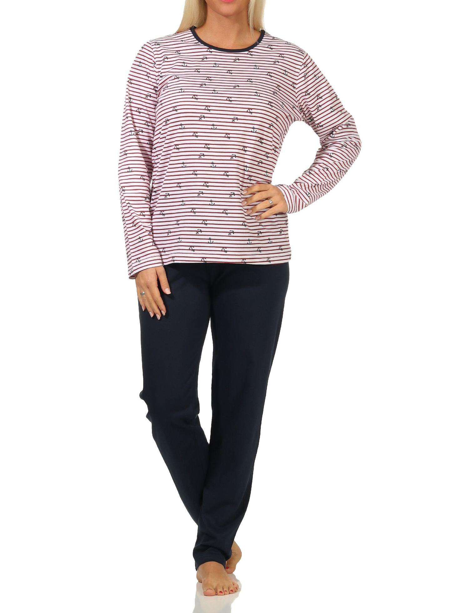 Eleganter Damen langarm Schlafanzug Pyjama in maritimer Optik - 112 201 10 716