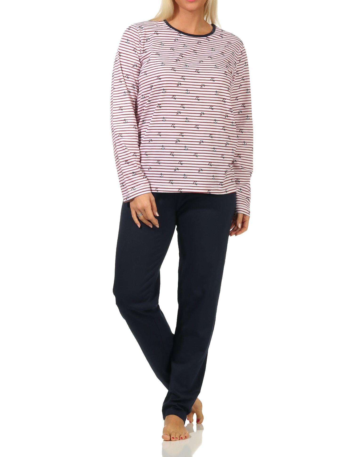 Eleganter Damen langarm Schlafanzug Pyjama in maritimer Optik - 112 201 10 716