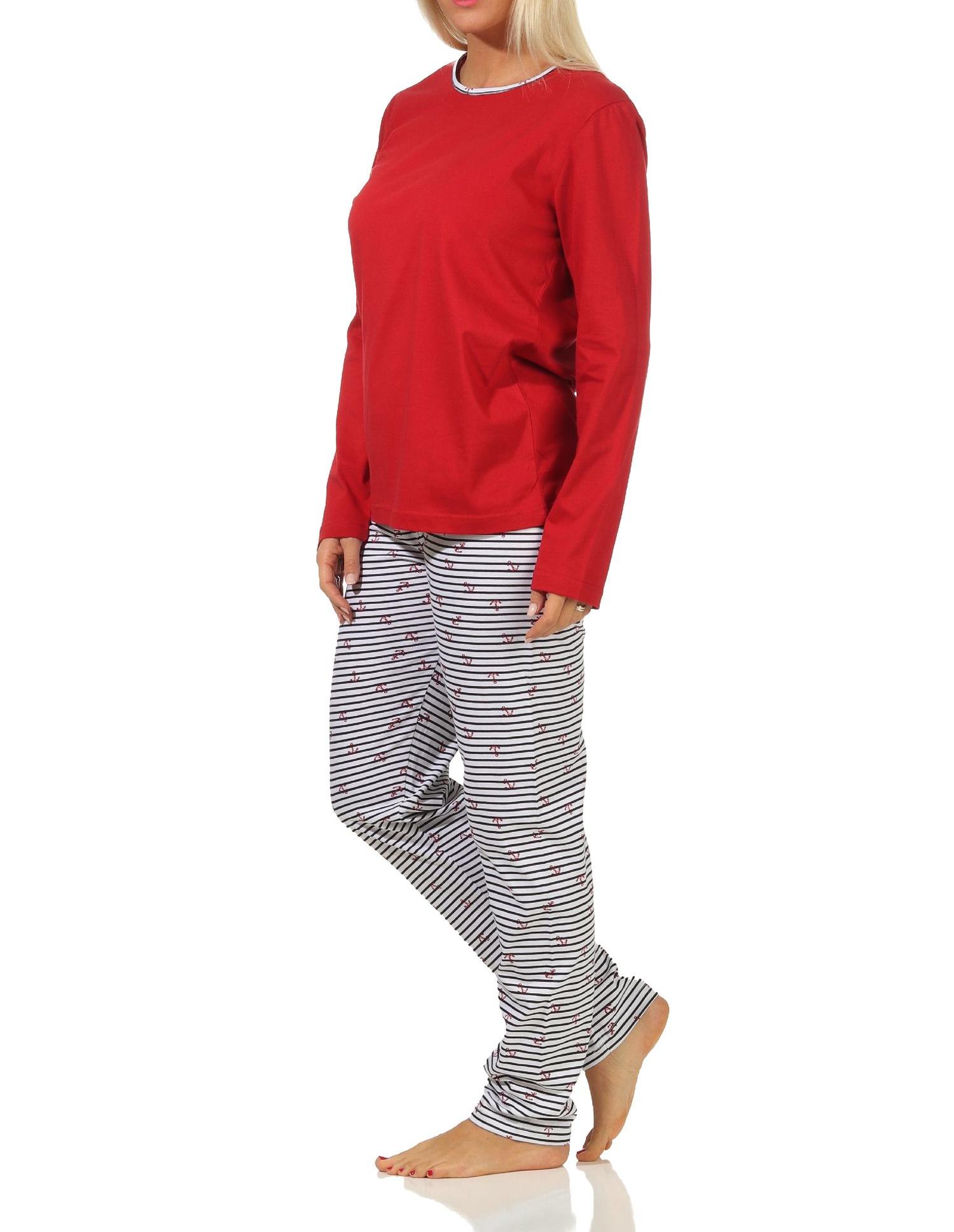 Damen langarm Schlafanzug Pyjama in maritimer Streifen Optik - 122 201 10 717