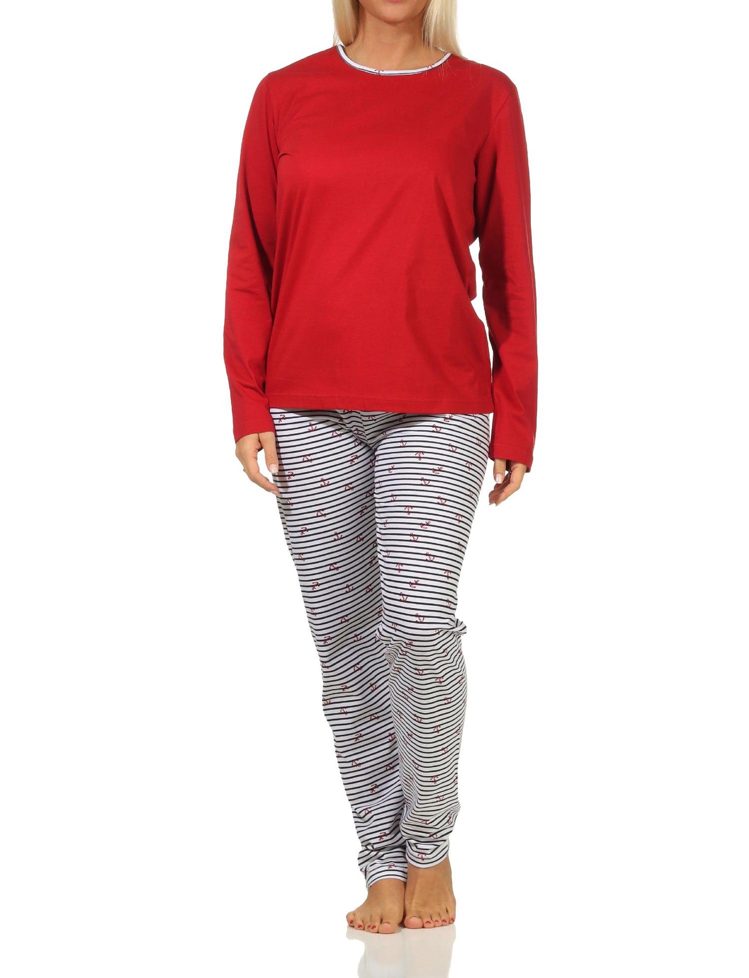 Damen langarm Schlafanzug Pyjama in maritimer Streifen Optik - 122 201 10 717