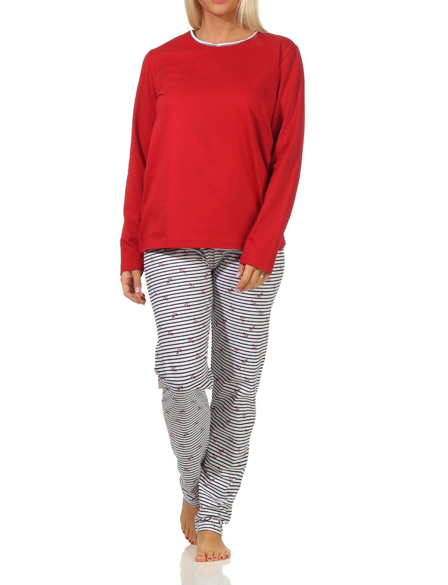 Damen langarm Schlafanzug Pyjama in maritimer Streifen Optik - 122 201 10 717