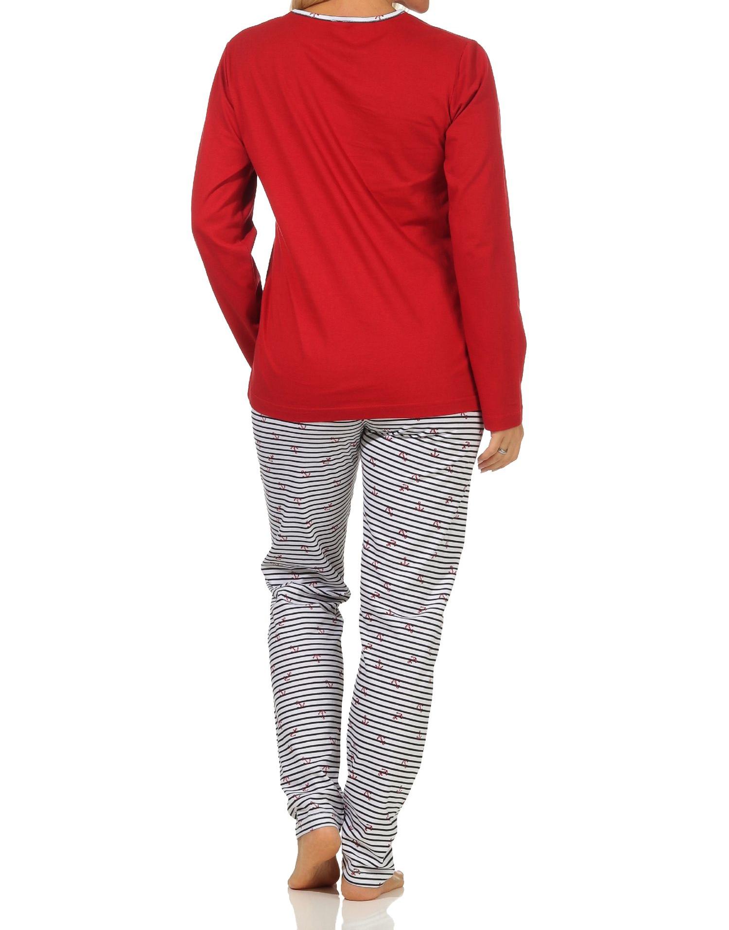 Damen langarm Schlafanzug Pyjama in maritimer Streifen Optik - 122 201 10 717