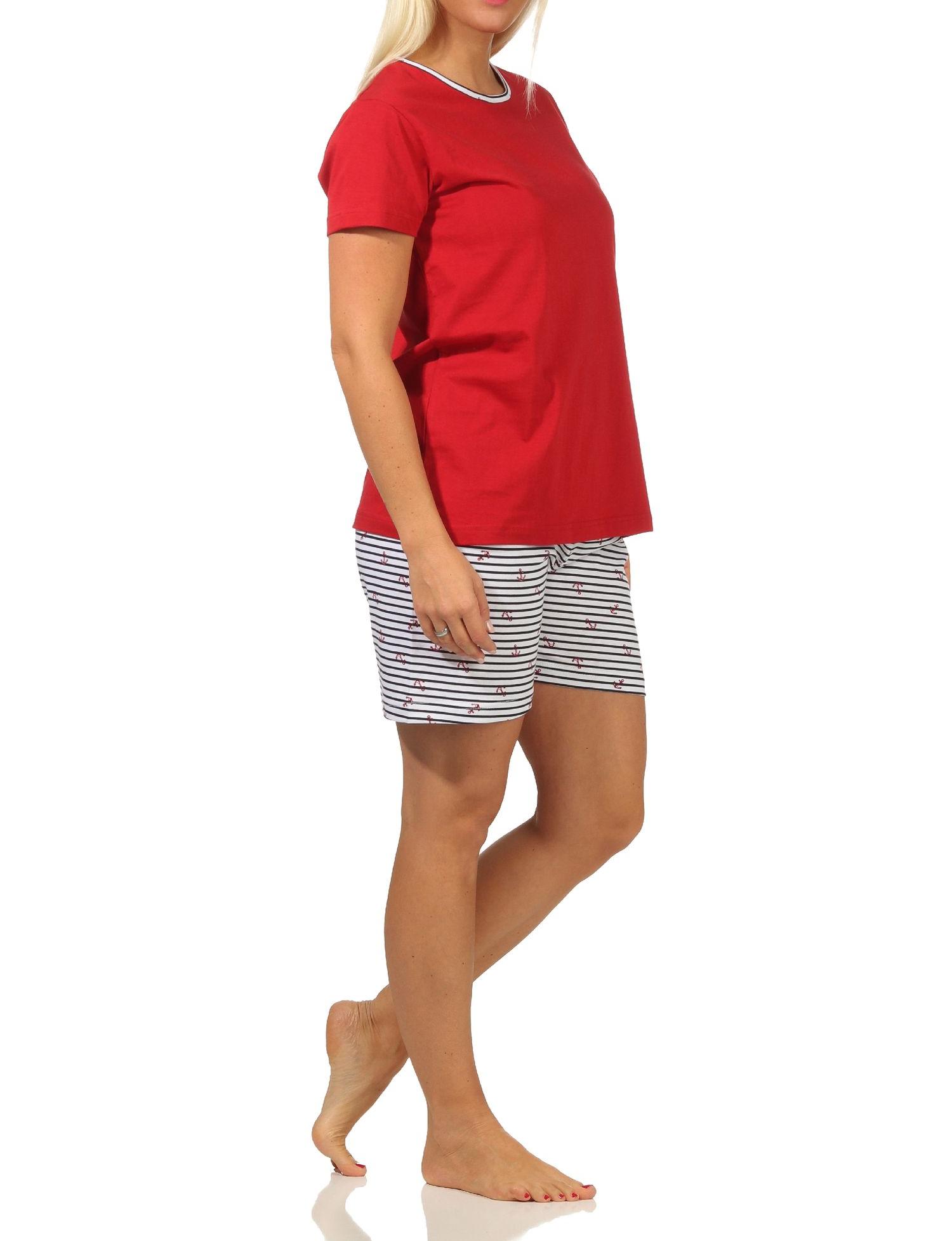 Maritimer Damen Shorty kurzarm Schlafanzug Pyjama, Hose gestreift - 112 205 10 717