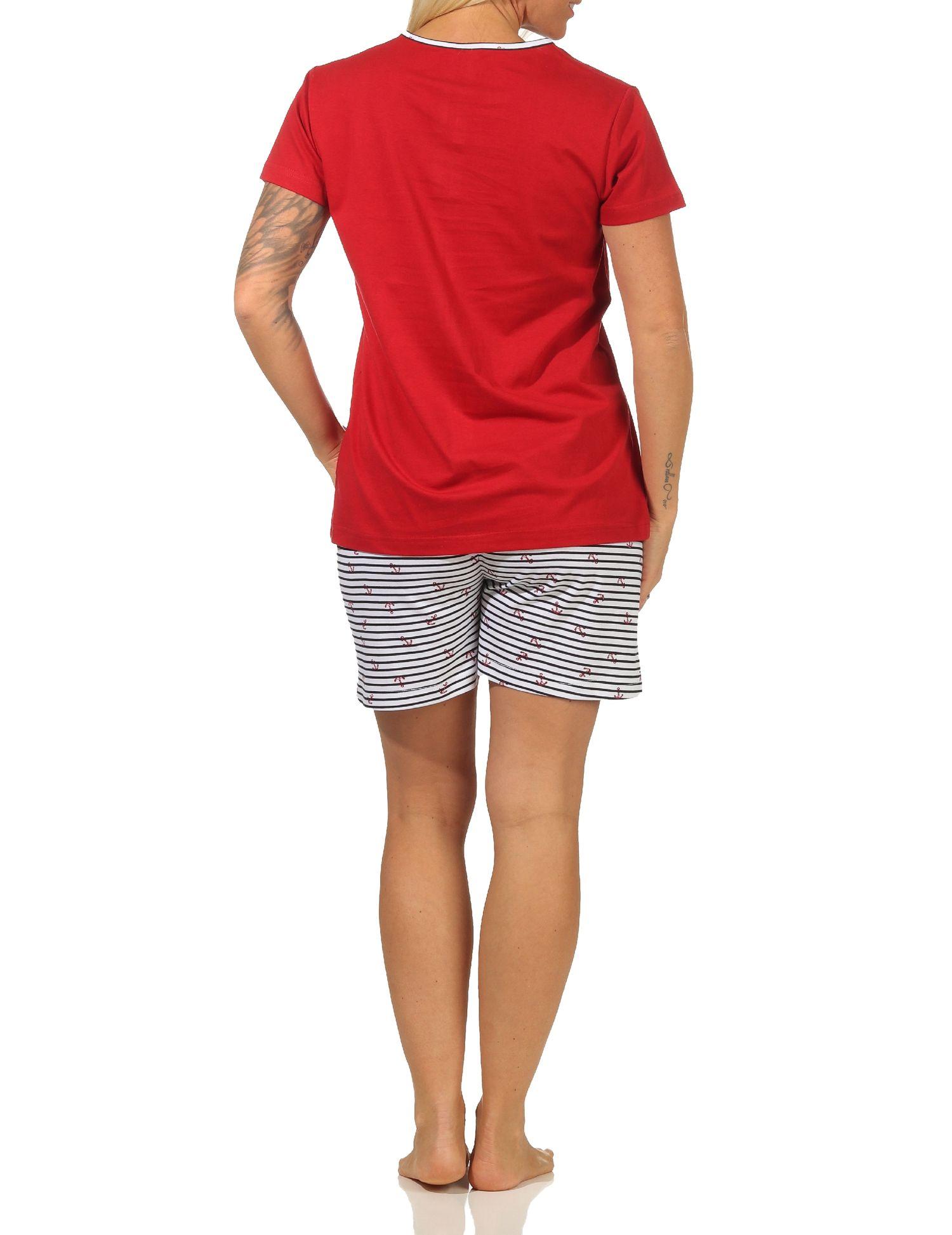 Maritimer Damen Shorty kurzarm Schlafanzug Pyjama, Hose gestreift - 112 205 10 717
