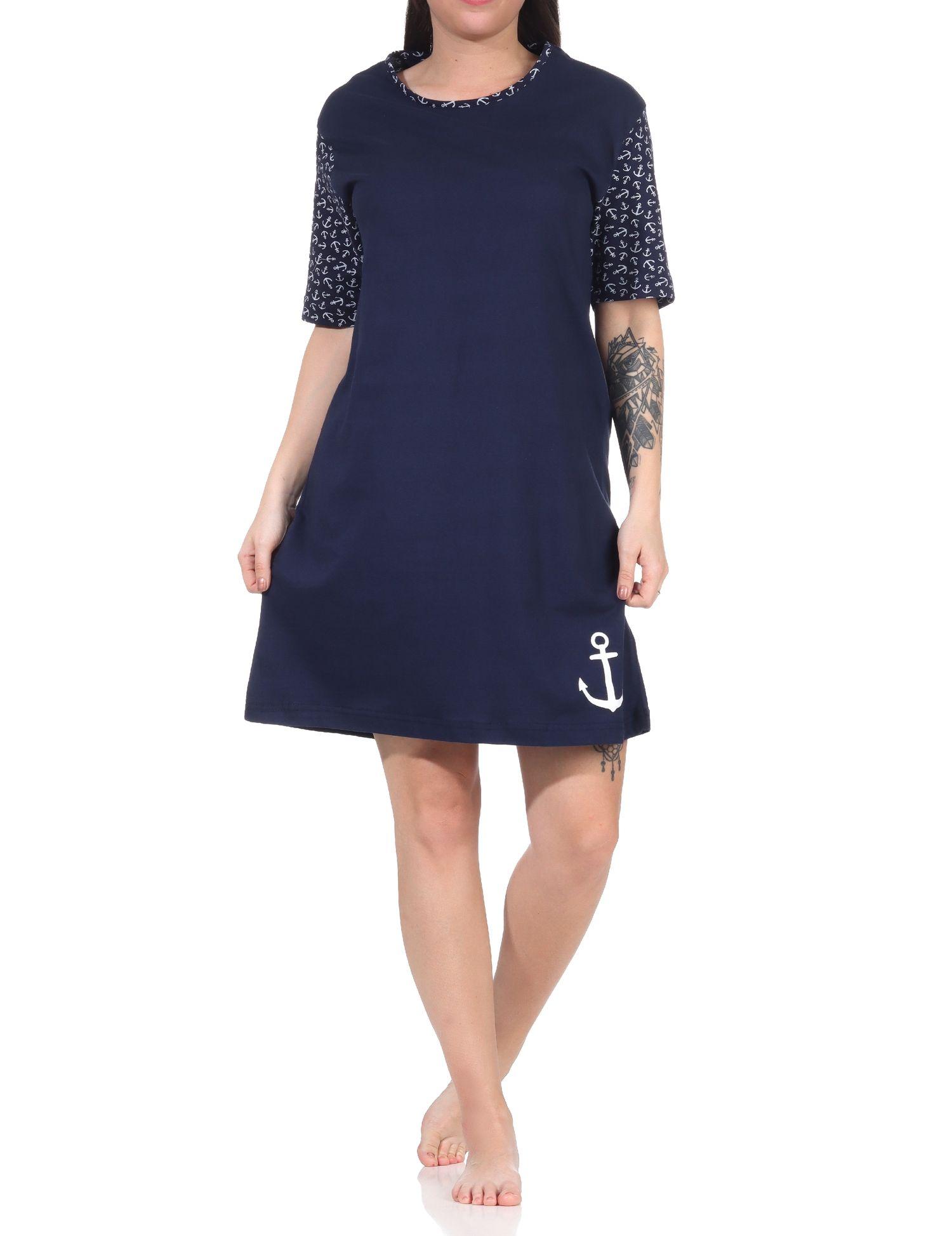 Damen kurzarm Nachthemd in maritimer Look mit Anker Motiv - 112 214 10 712