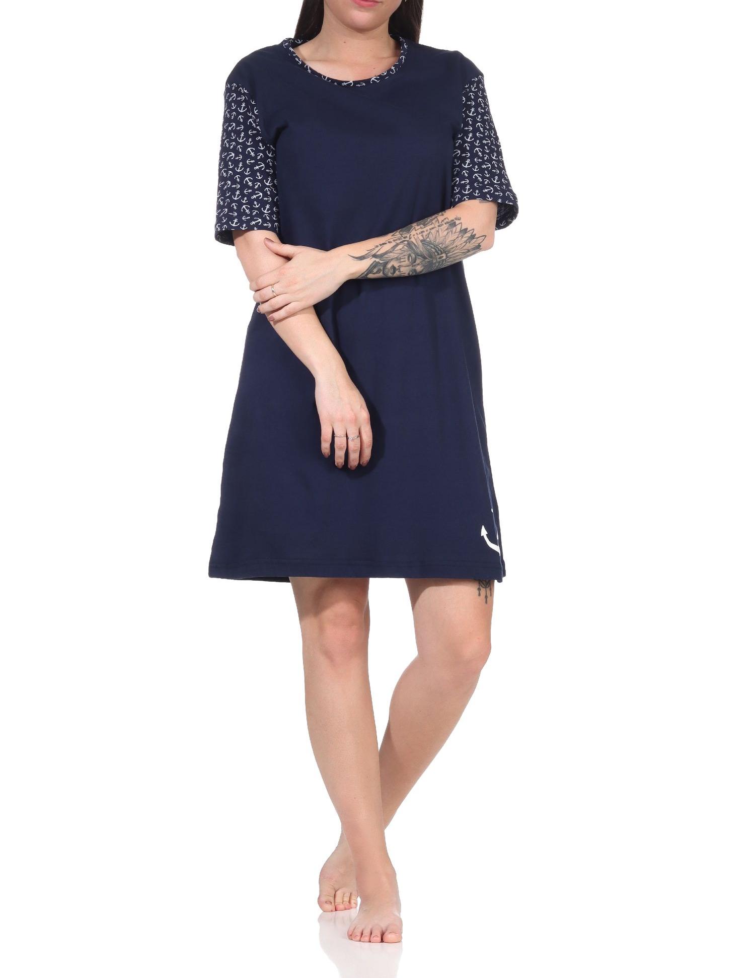 Damen kurzarm Nachthemd in maritimer Look mit Anker Motiv - 112 214 10 712