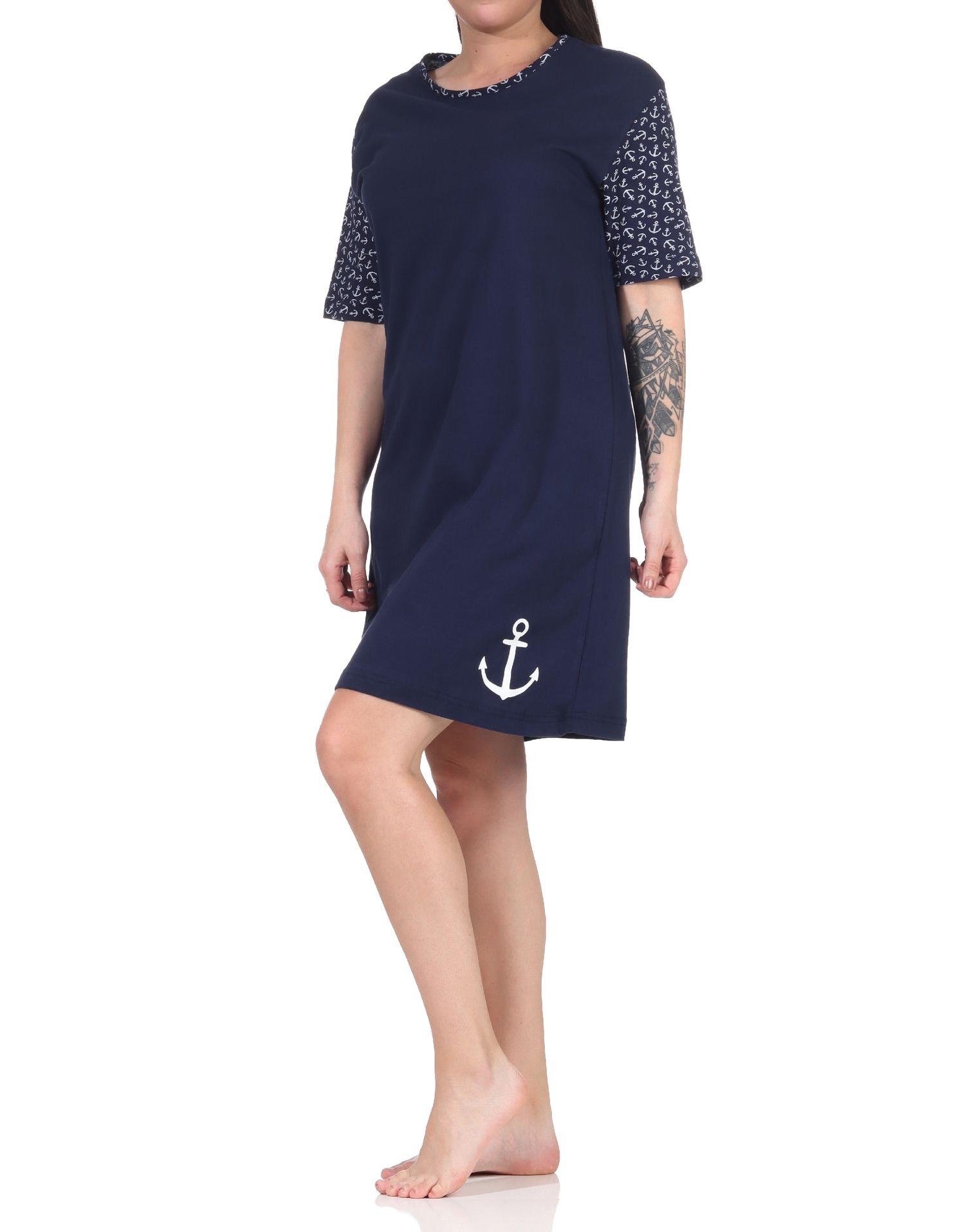 Damen kurzarm Nachthemd in maritimer Look mit Anker Motiv - 112 214 10 712