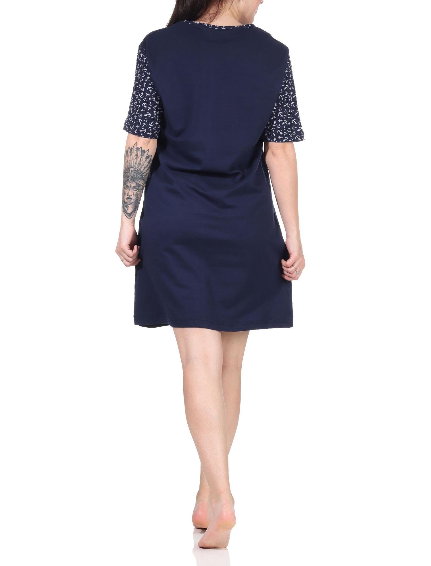 Damen kurzarm Nachthemd in maritimer Look mit Anker Motiv - 112 214 10 712