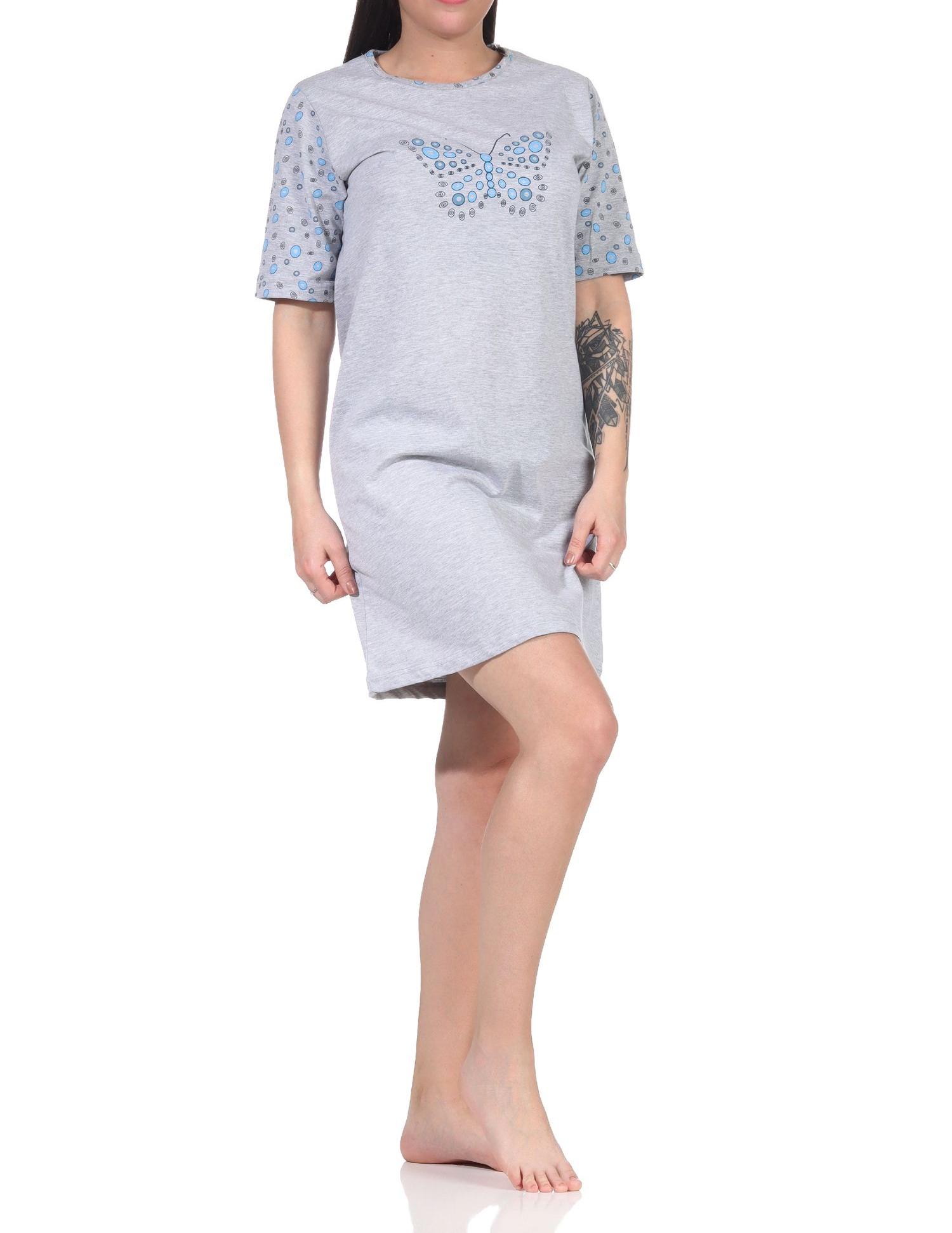 Damen kurzarm Nachthemd mit Schmetterling als Motiv - 112 214 10 714