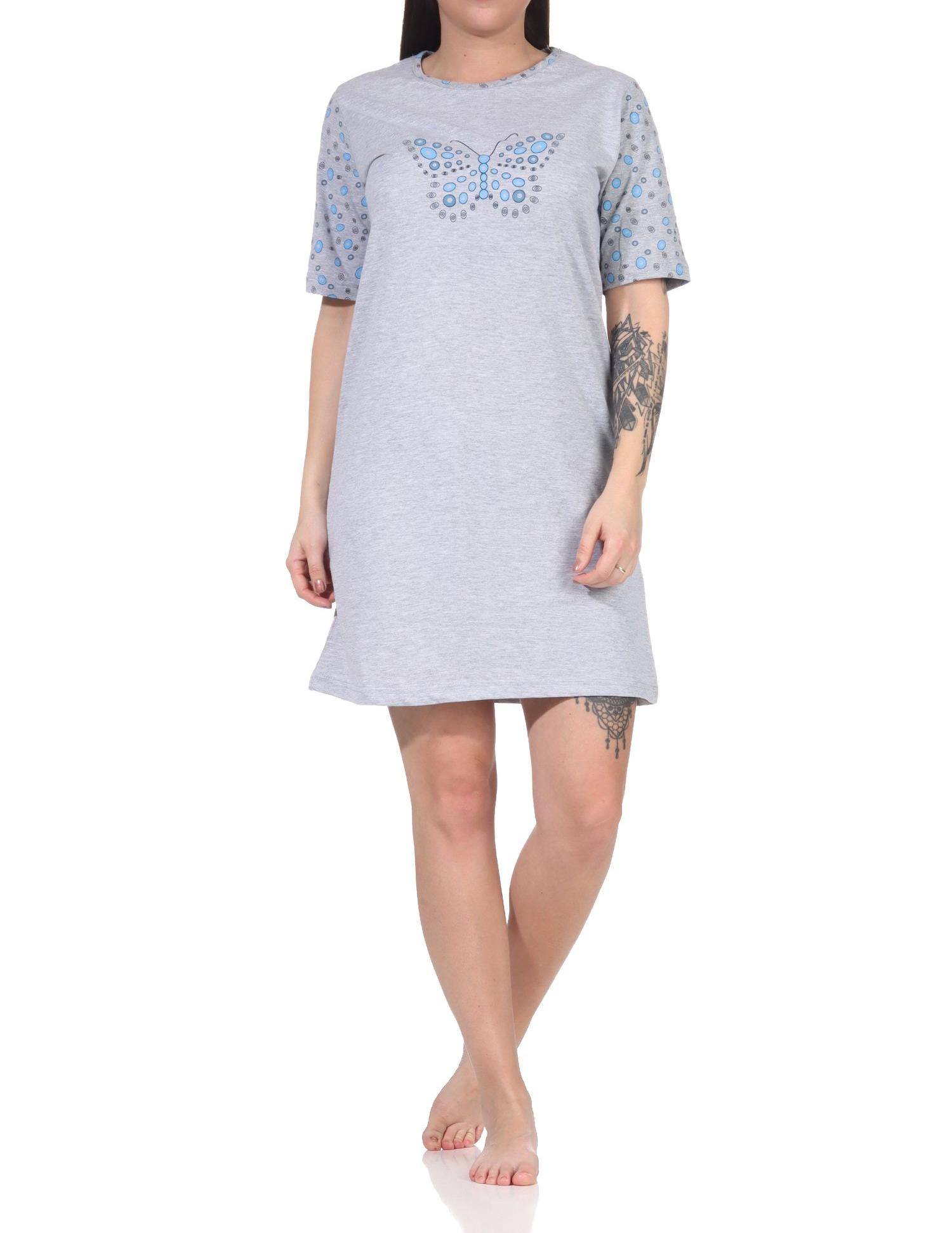 Damen kurzarm Nachthemd mit Schmetterling als Motiv - 112 214 10 714