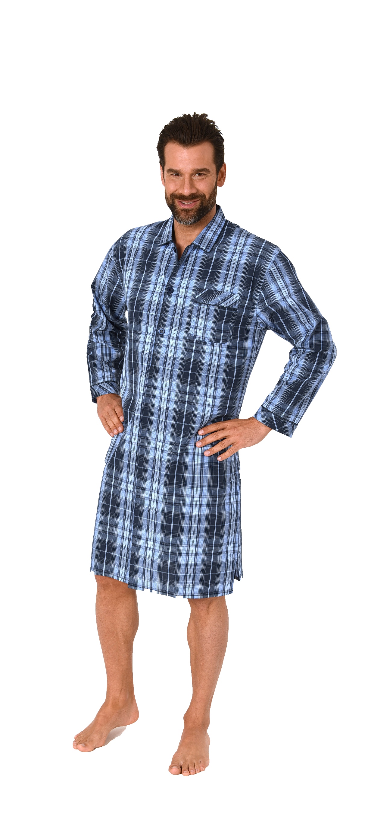 Elegantes Herren Nachthemd langarm gewebt mit Knopfleiste in Karo-Optik - 202 110 91 200 Elegantes Herren Nachthemd langarm gewebt mit Knopfleiste in Karo-Optik - 202 110 91 200