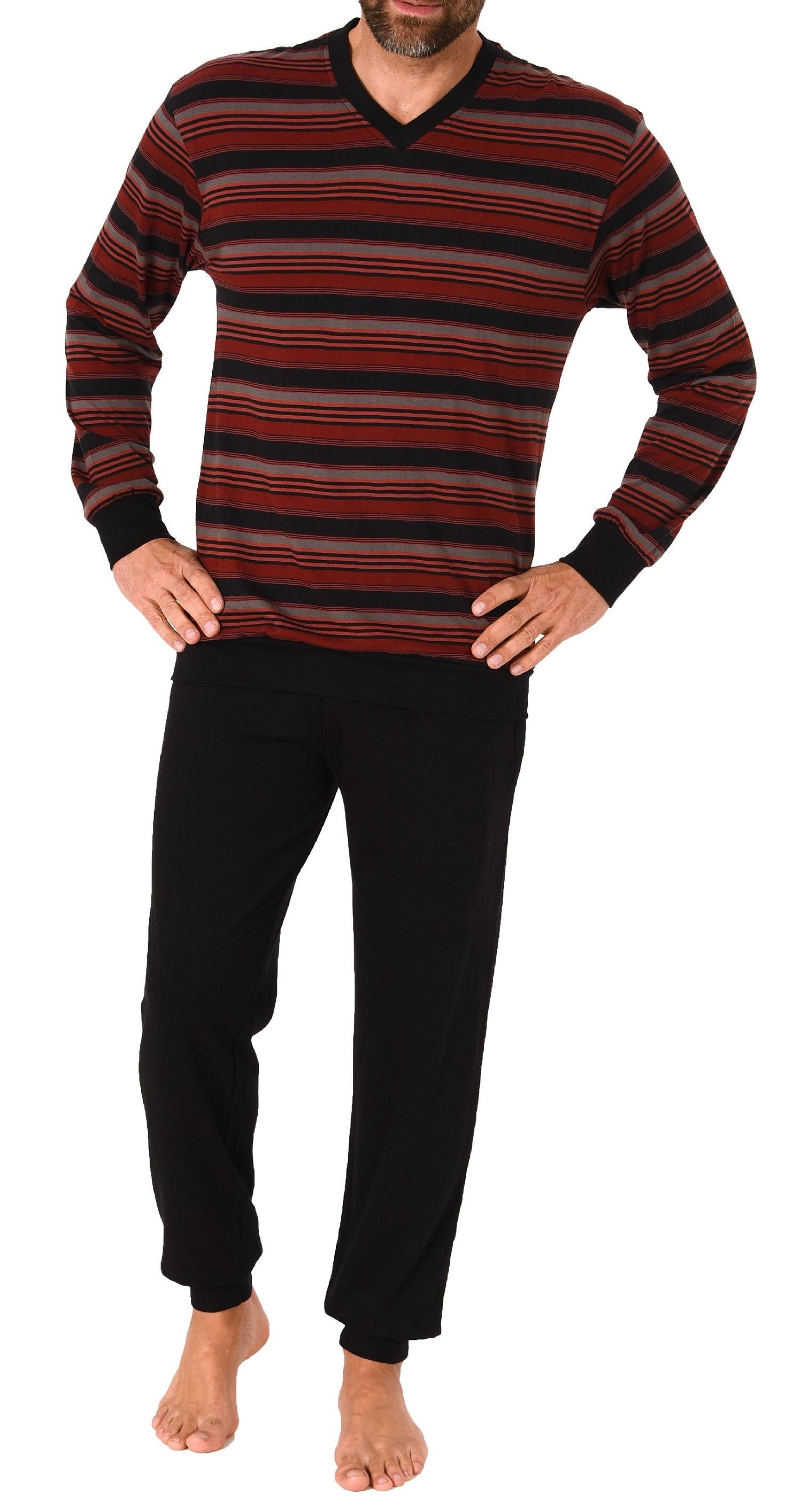 Herren Pyjama Schlafanzug lang mit Bündchen in Streifenoptik - auch in Übergrössen