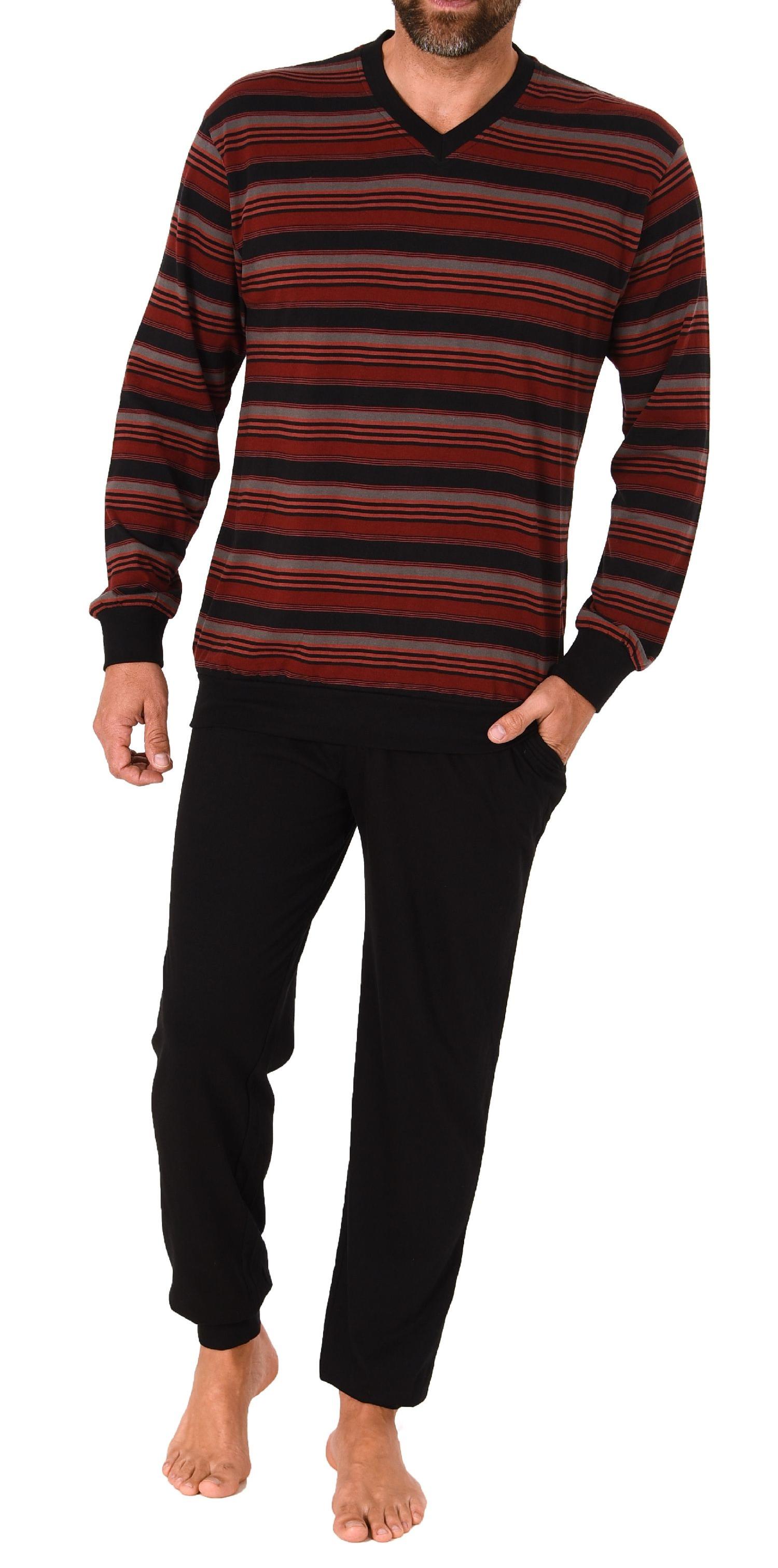 Herren Pyjama Schlafanzug lang mit Bündchen in Streifenoptik - auch in Übergrössen