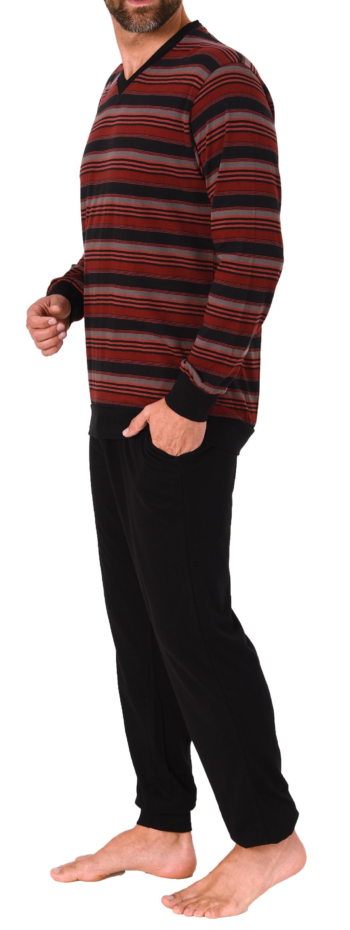 Herren Pyjama Schlafanzug lang mit Bündchen in Streifenoptik - auch in Übergrössen